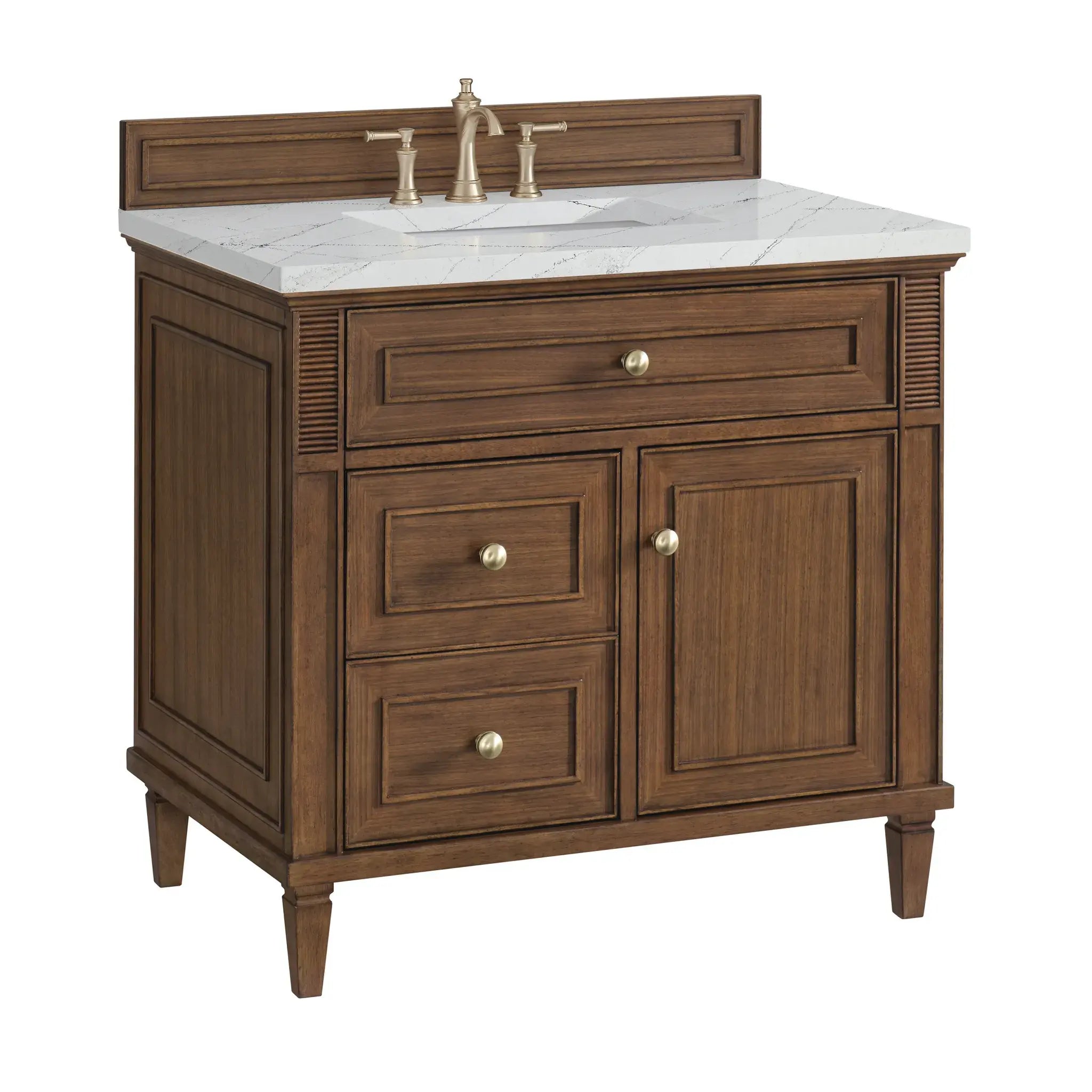 36" Lorelai Single Vanity in Mid-Century Walnut-Ethereal Noctis Silestone-8" Widespread image 10
