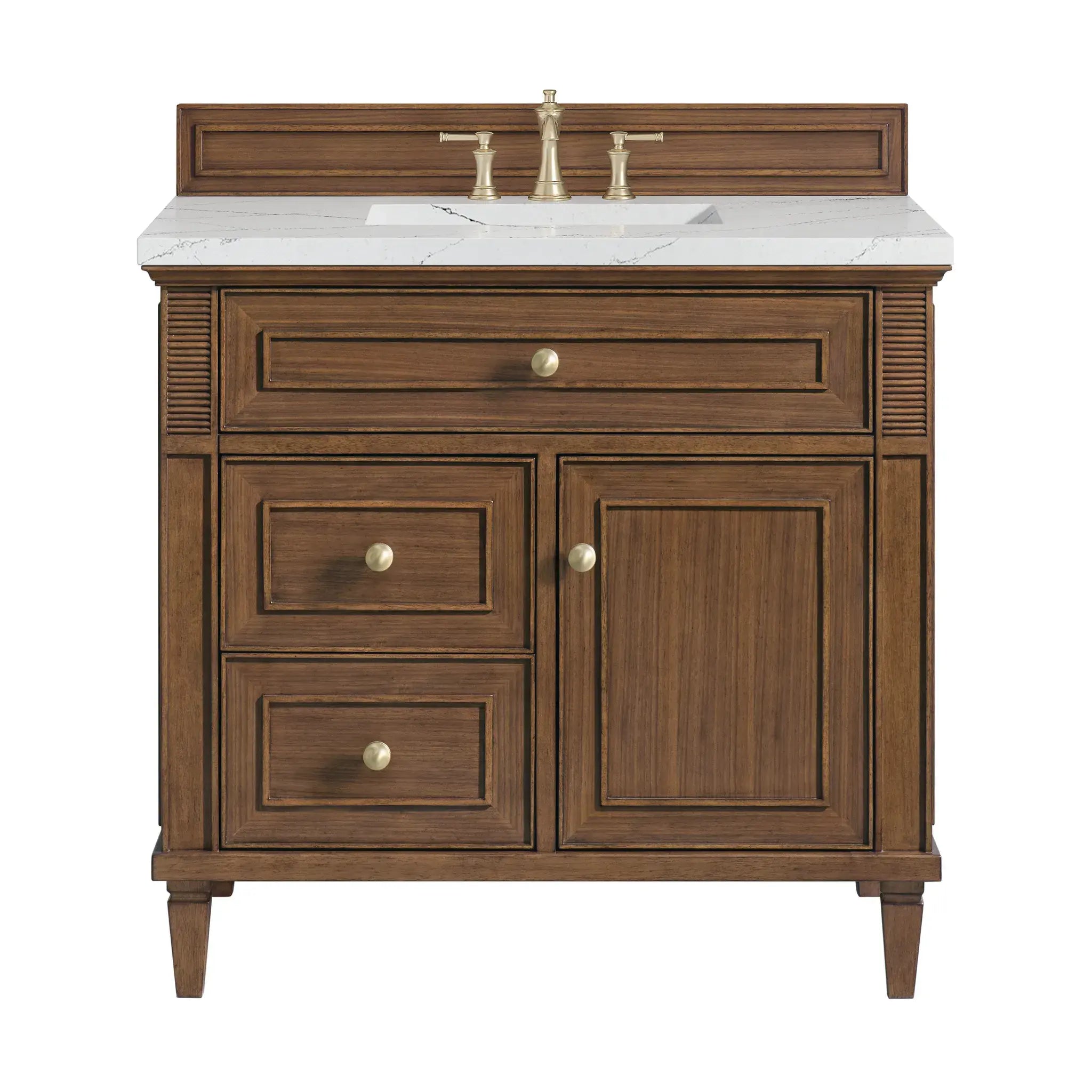 36" Lorelai Single Vanity in Mid-Century Walnut-Ethereal Noctis Silestone-8" Widespread image
