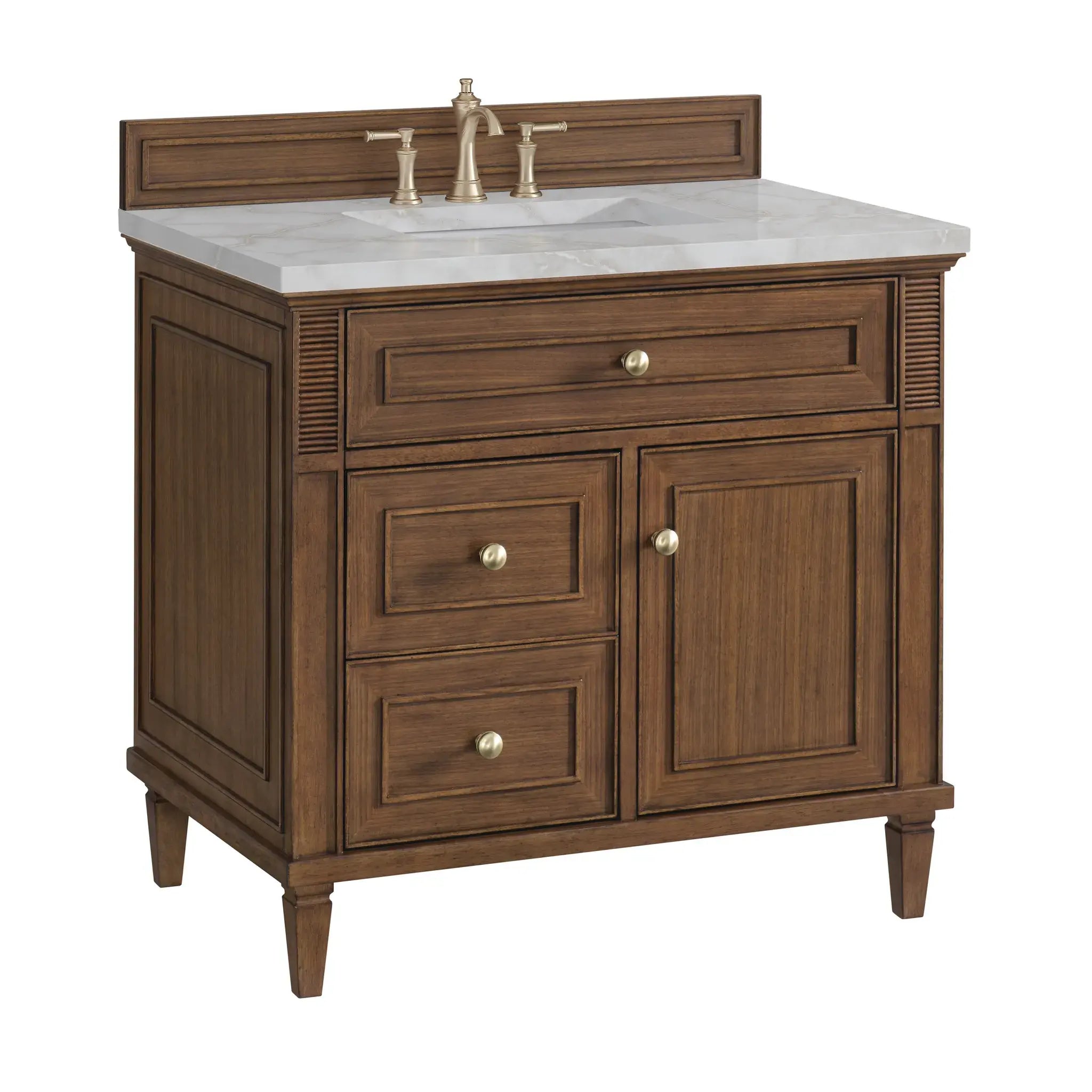 36" Lorelai Single Vanity in Mid-Century Walnut-Victorian Silver Silestone-8" Widespread image 10