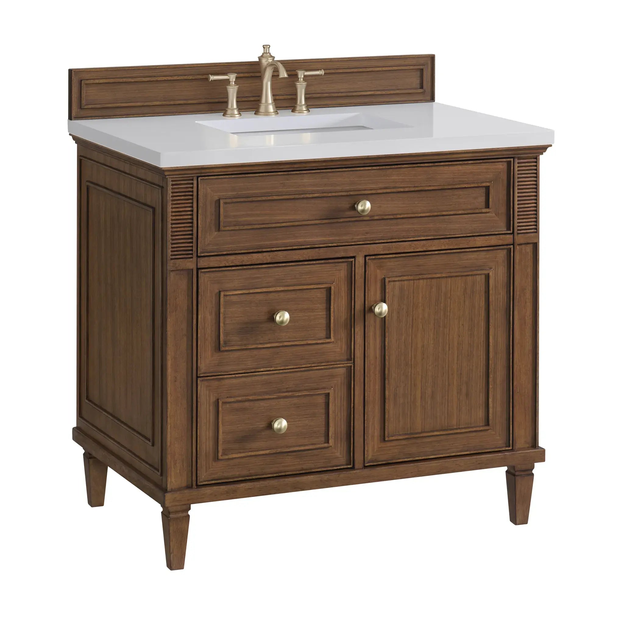36" Lorelai Single Vanity in Mid-Century Walnut-White Zeus Silestone-8" Widespread image 12
