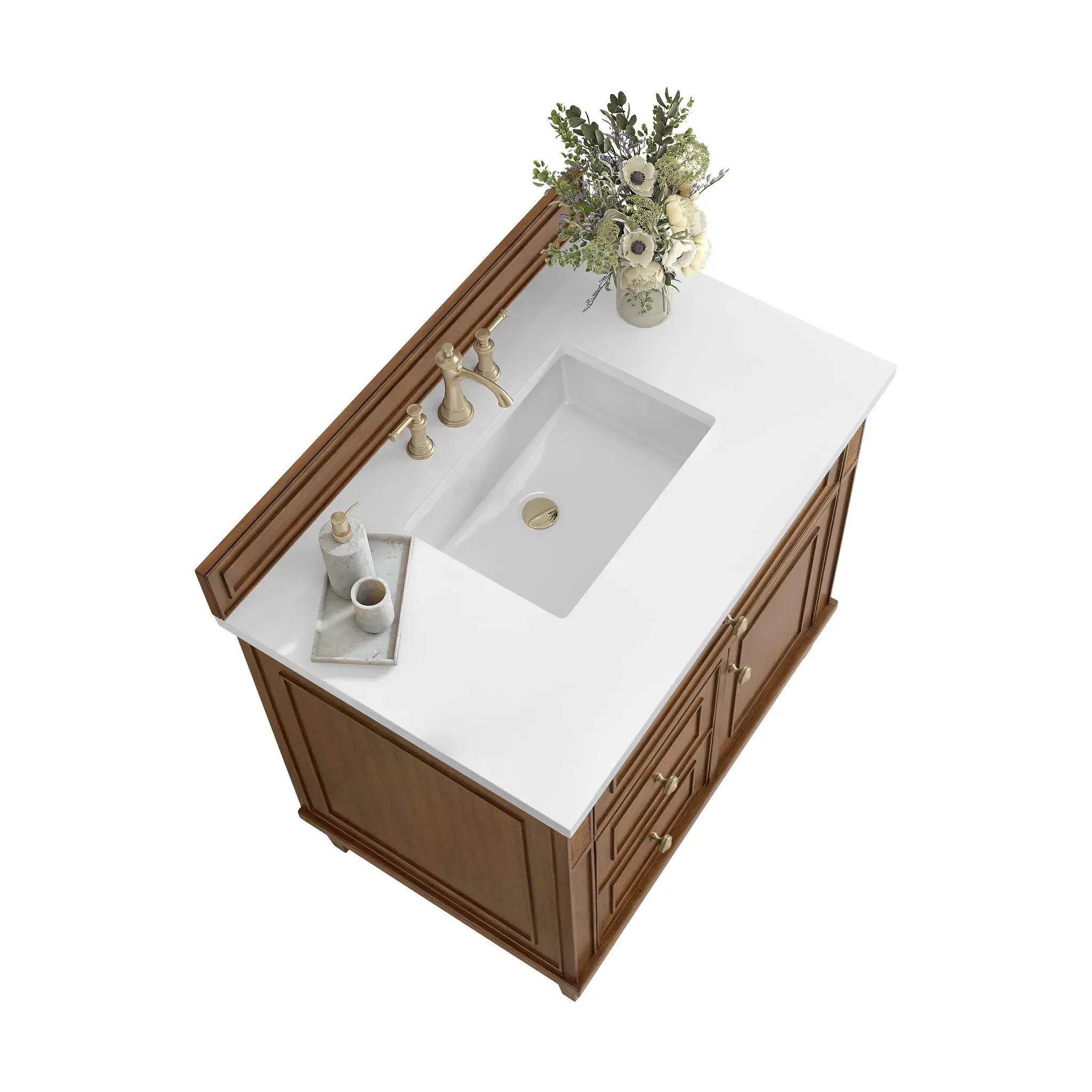 36" Lorelai Single Vanity in Mid-Century Walnut-White Zeus Silestone-8" Widespread image 8