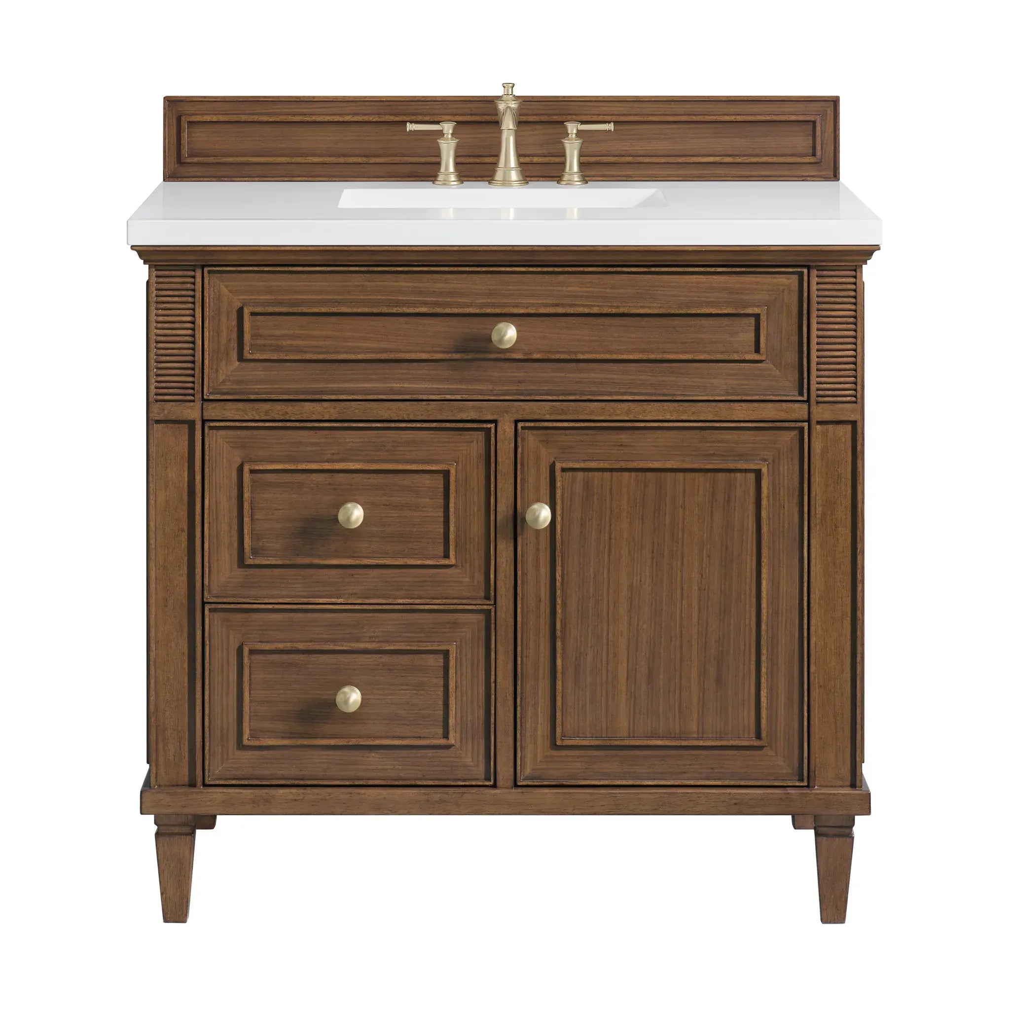 36" Lorelai Single Vanity in Mid-Century Walnut-White Zeus Silestone-8" Widespread image