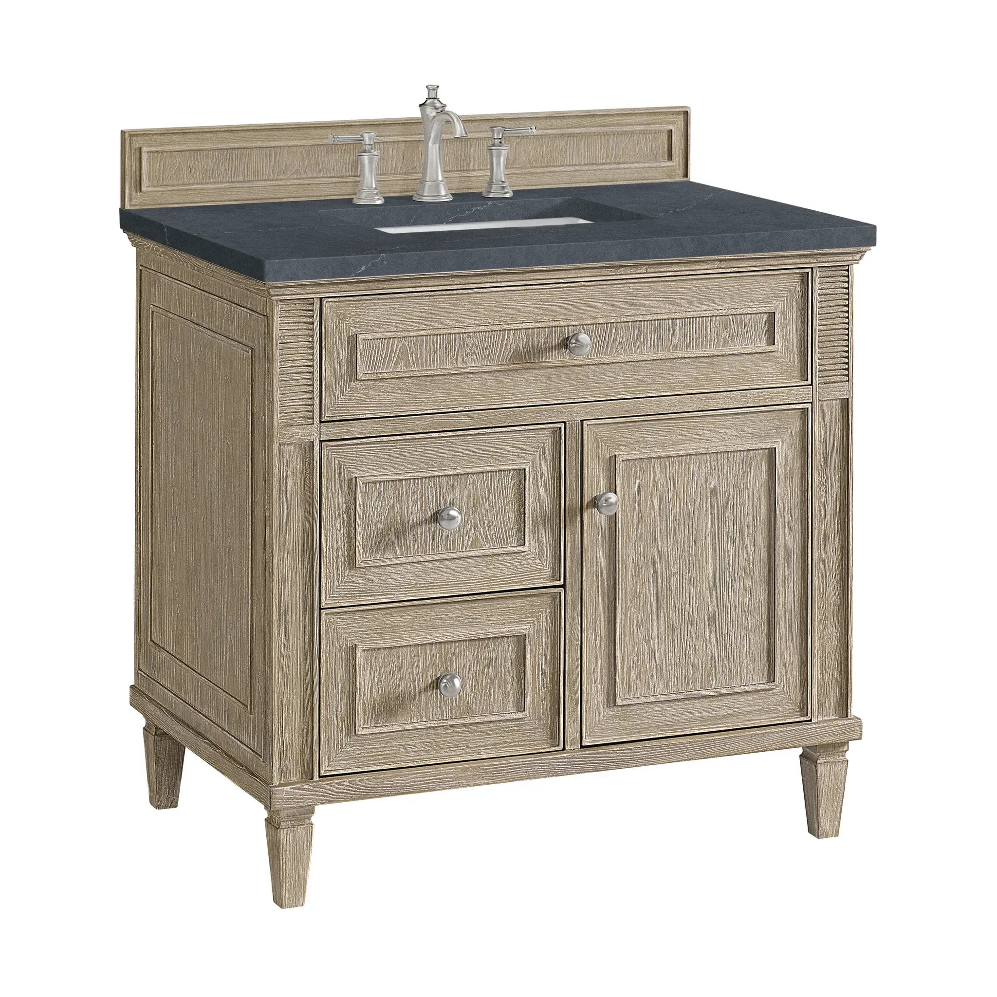 36" Lorelai Single Vanity in Whitewashed Oak-Charcoal Soapstone Silestone-8" Widespread image 6
