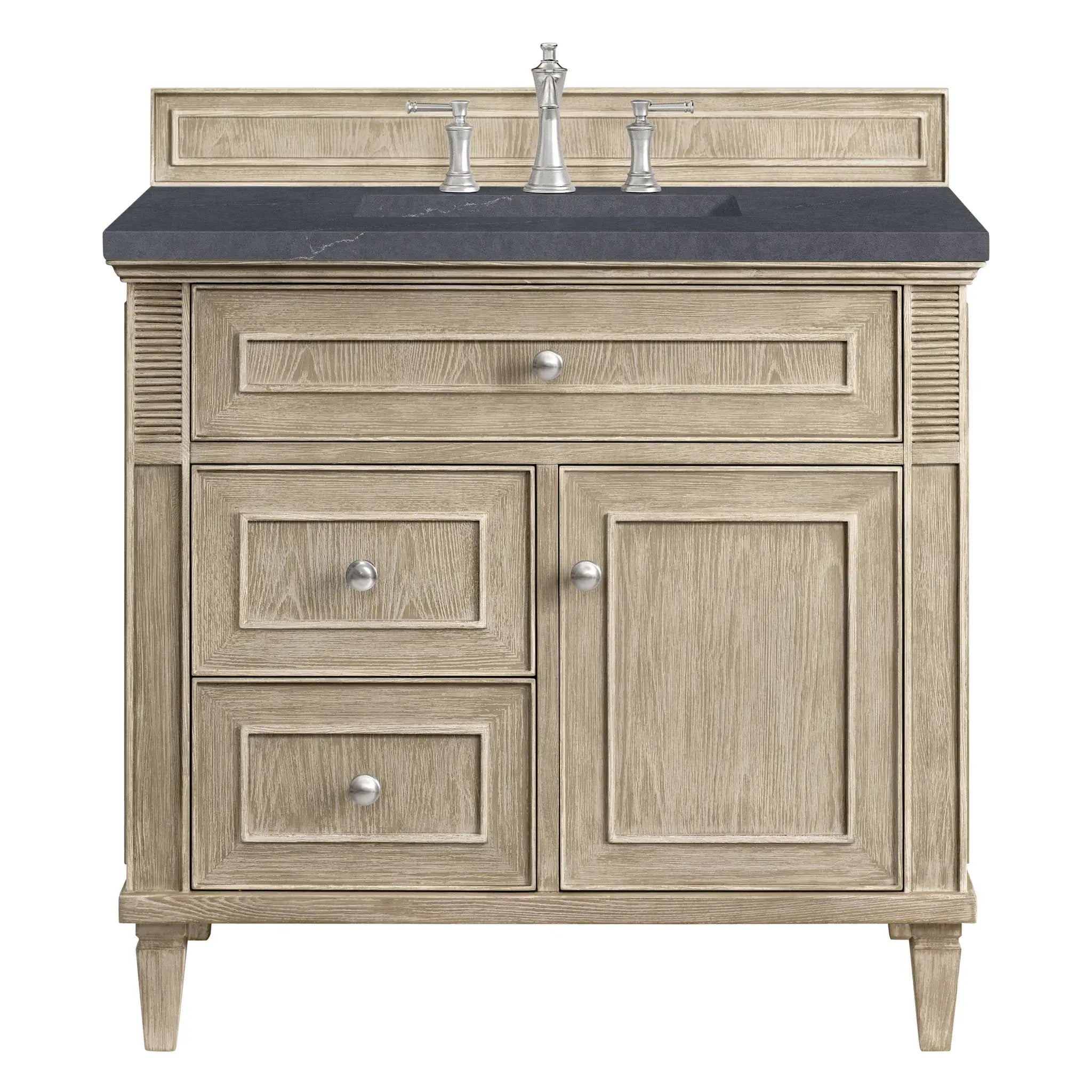 36" Lorelai Single Vanity in Whitewashed Oak-Charcoal Soapstone Silestone-8" Widespread image