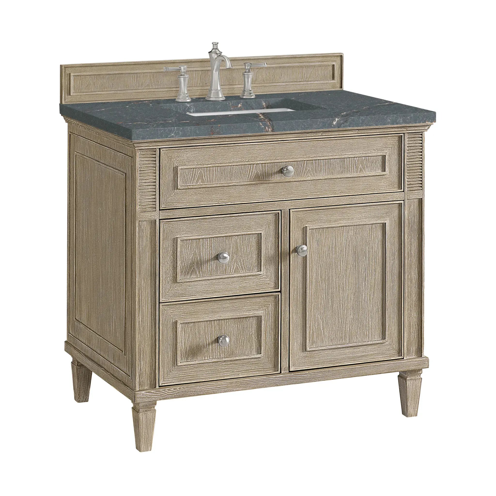 36" Lorelai Single Vanity in Whitewashed Oak-Parisien Bleu Silestone-8" Widespread image 9