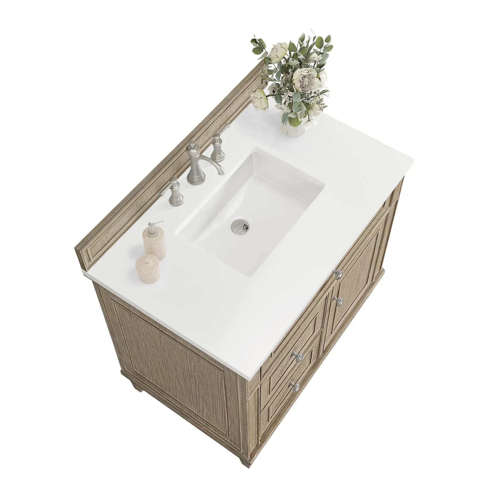 36" Lorelai Single Vanity in Whitewashed Oak-White Zeus Silestone-8" Widespread image 6