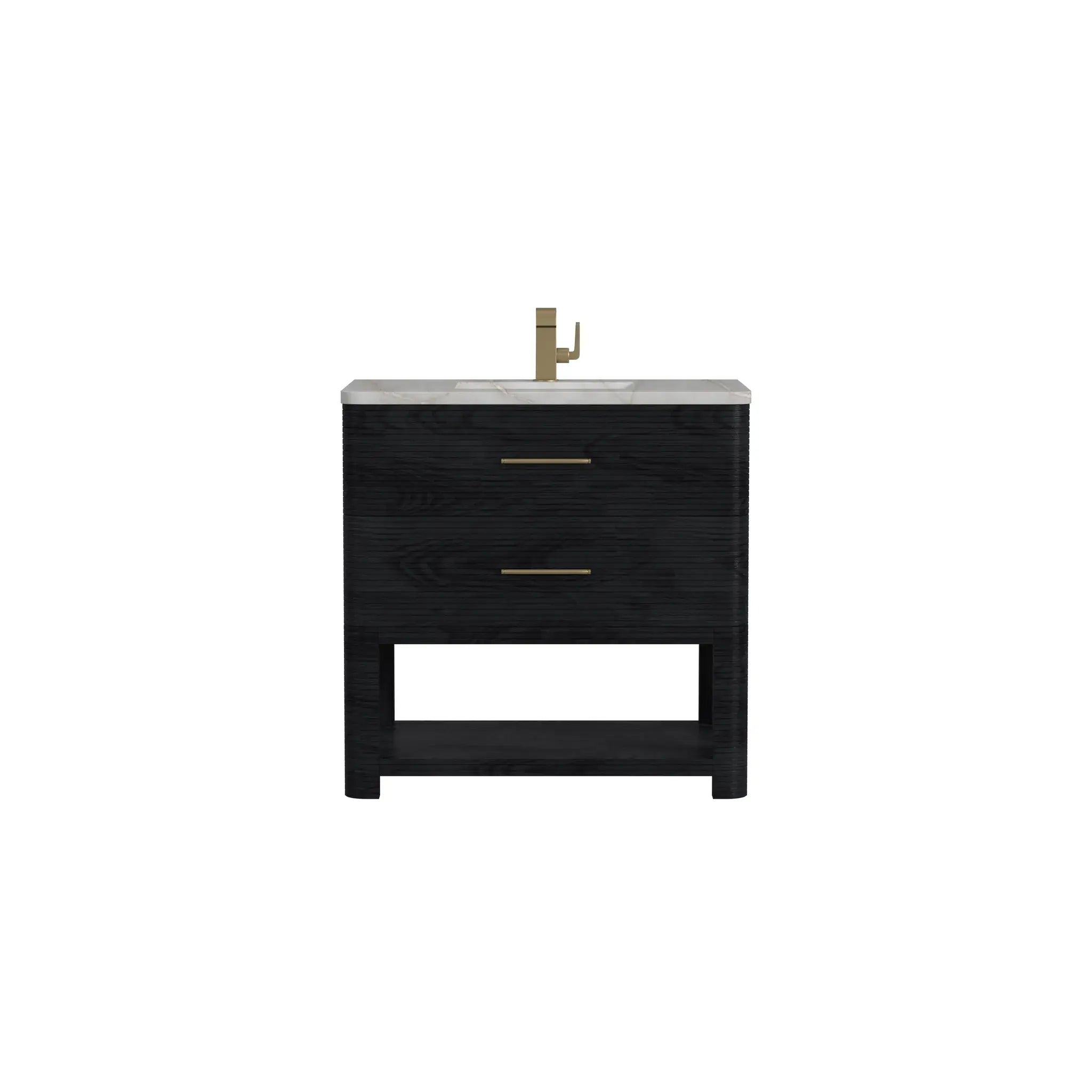 36" Lucian Single Vanity in Carbon Oak-Victorian Silver Silestone-Single Hole image