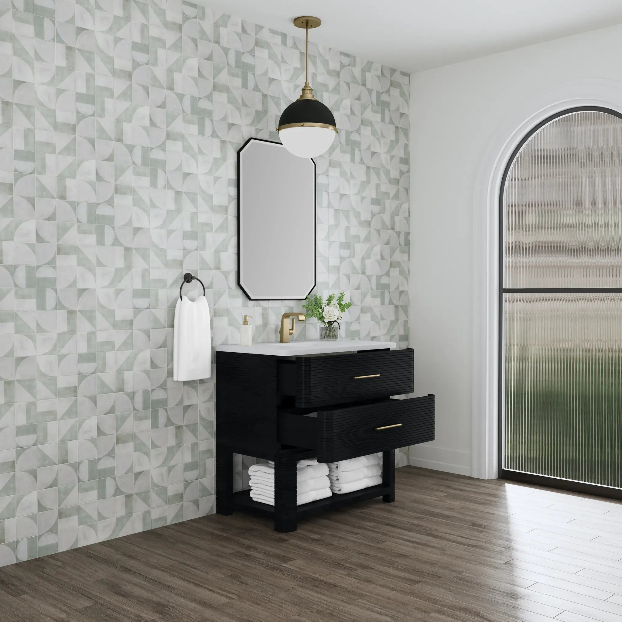 36" Lucian Single Vanity in Carbon Oak-White Zeus Silestone-Single Hole image 4