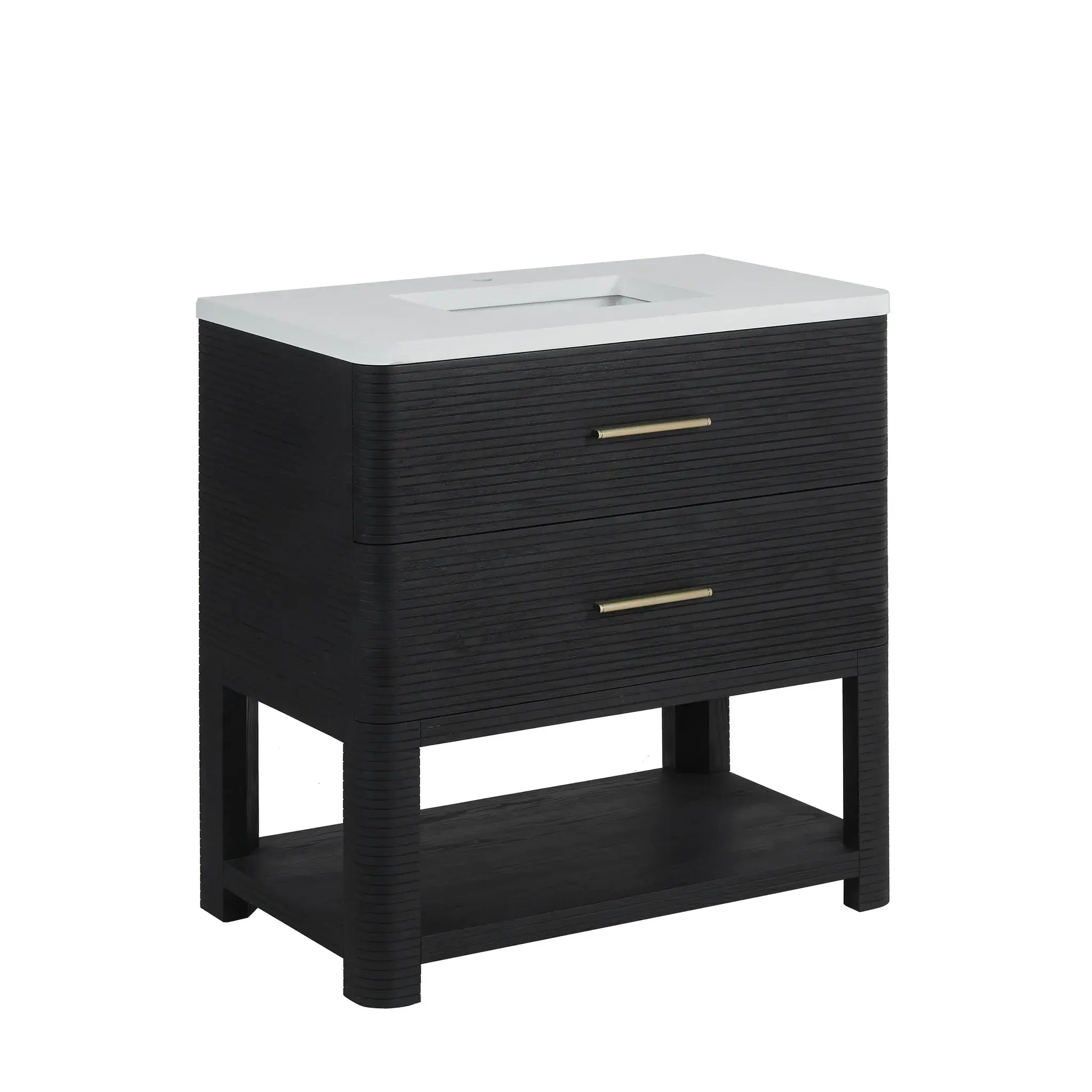 36" Lucian Single Vanity in Carbon Oak-White Zeus Silestone-Single Hole image 9
