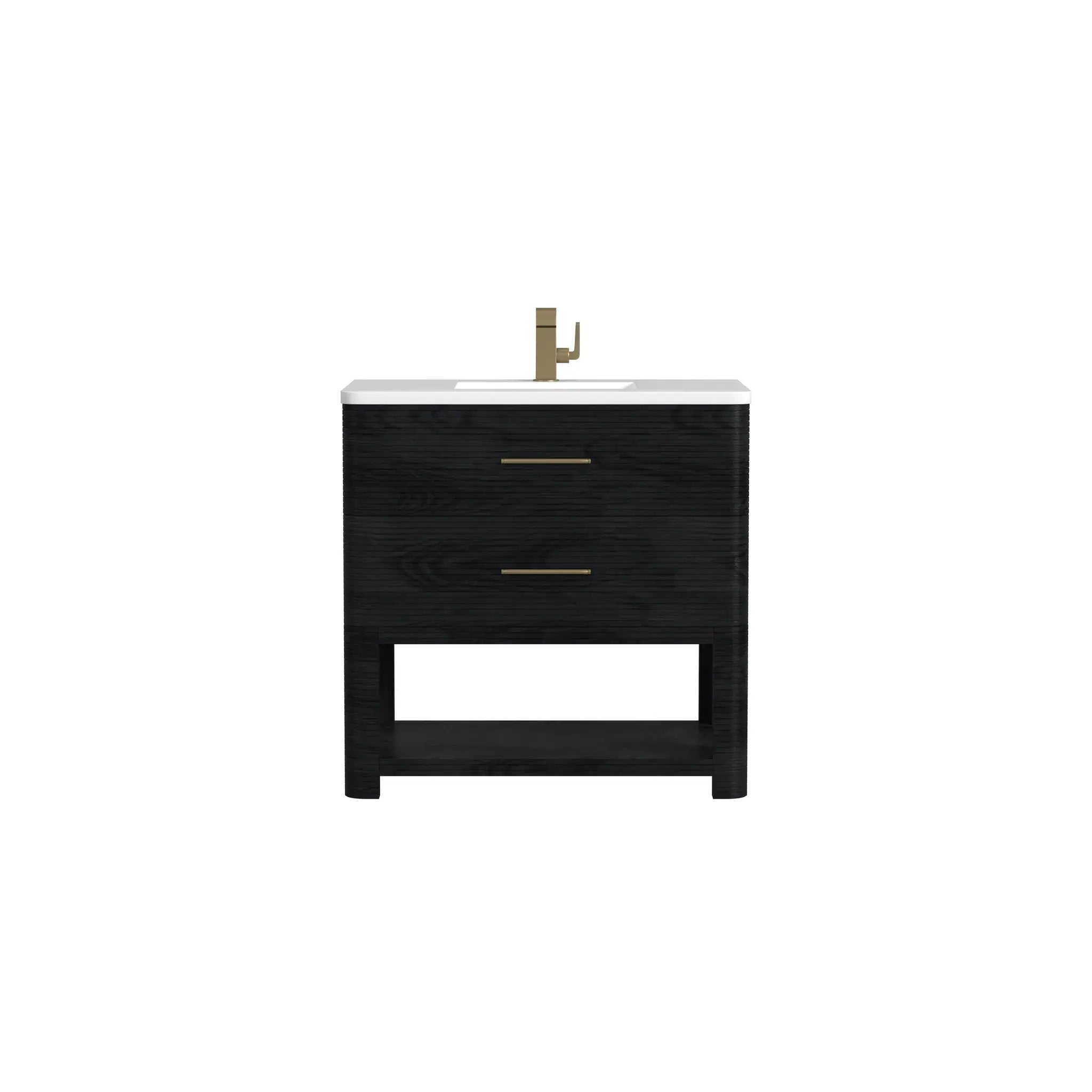 36" Lucian Single Vanity in Carbon Oak-White Zeus Silestone-Single Hole image