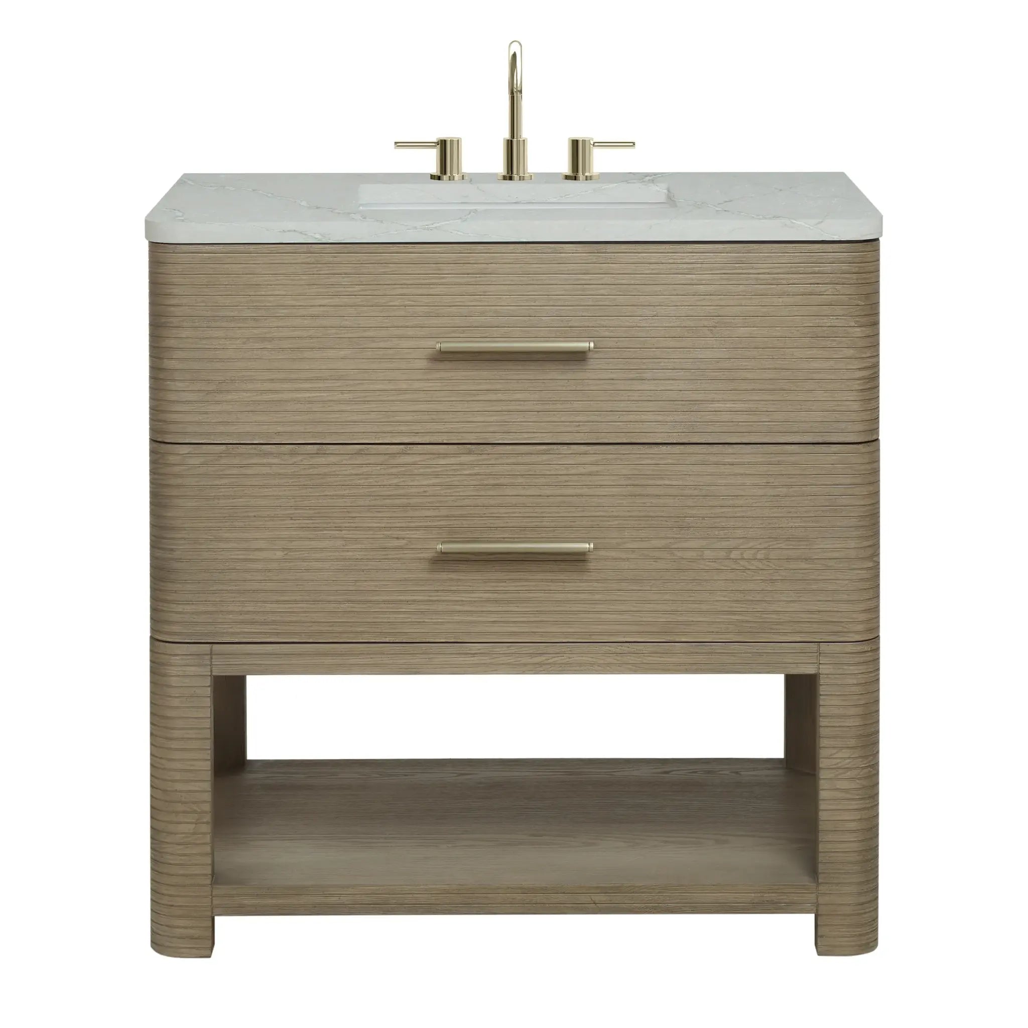 36" Lucian Single Vanity in Pebble Oak-Victorian Silver Silestone-8" Widespread image