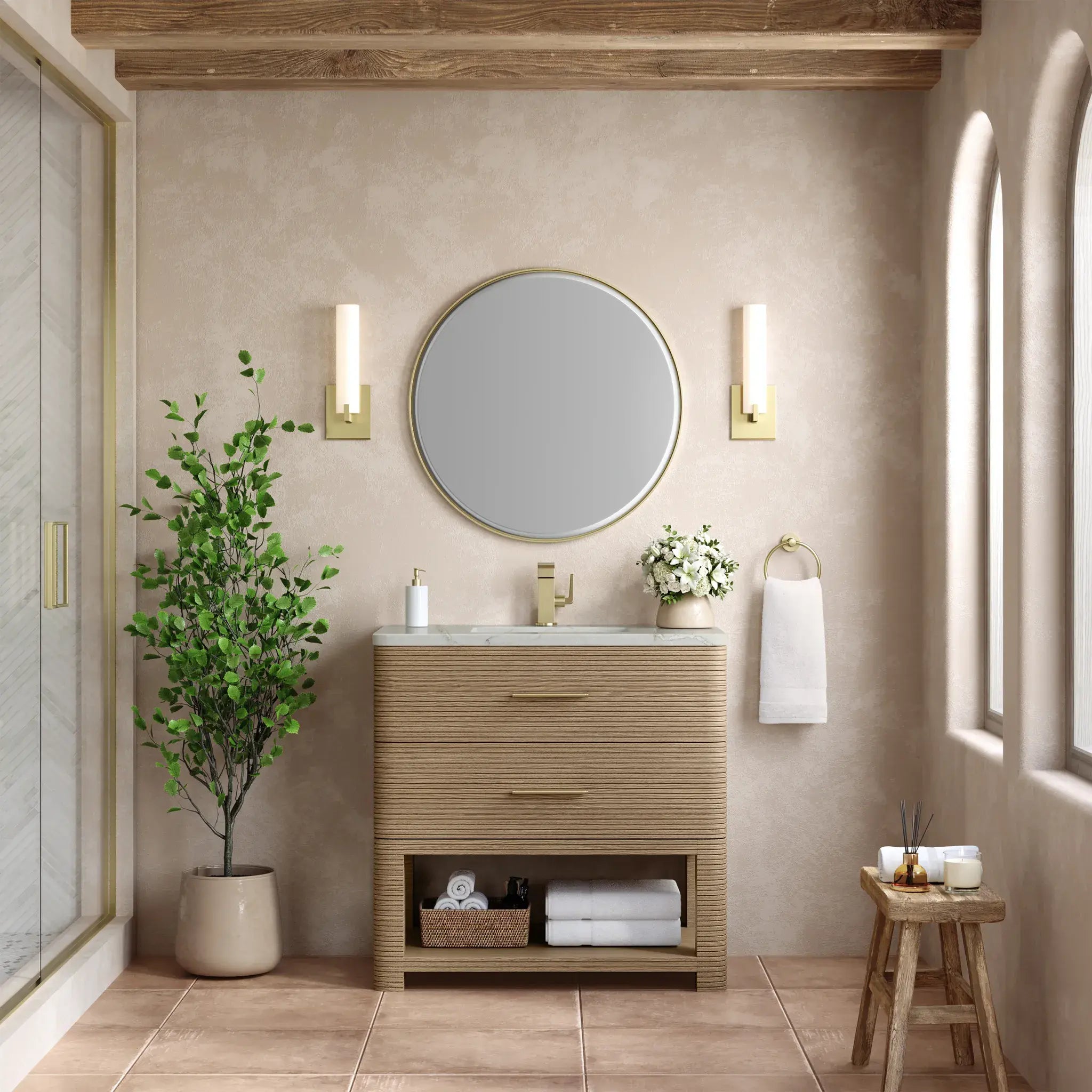 36" Lucian Single Vanity in Pebble Oak-Victorian Silver Silestone-Single Hole image 1