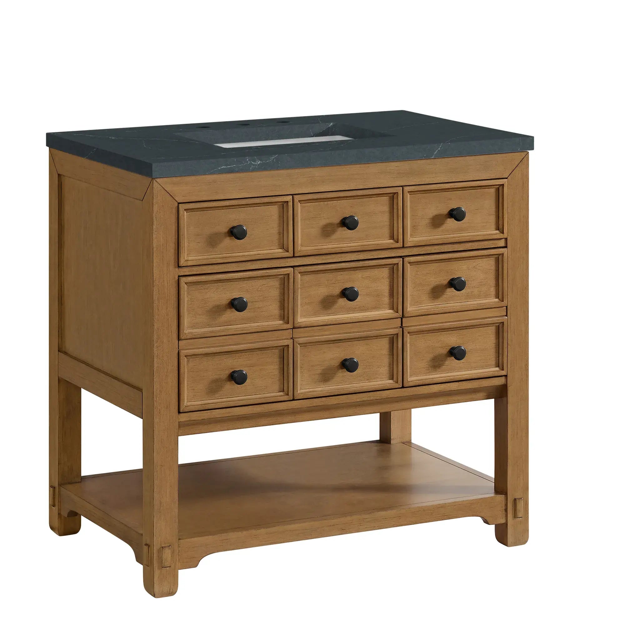 36" Malibu Single Vanity in Amber Birch-Charcoal Soapstone Silestone-8" Widespread image 9