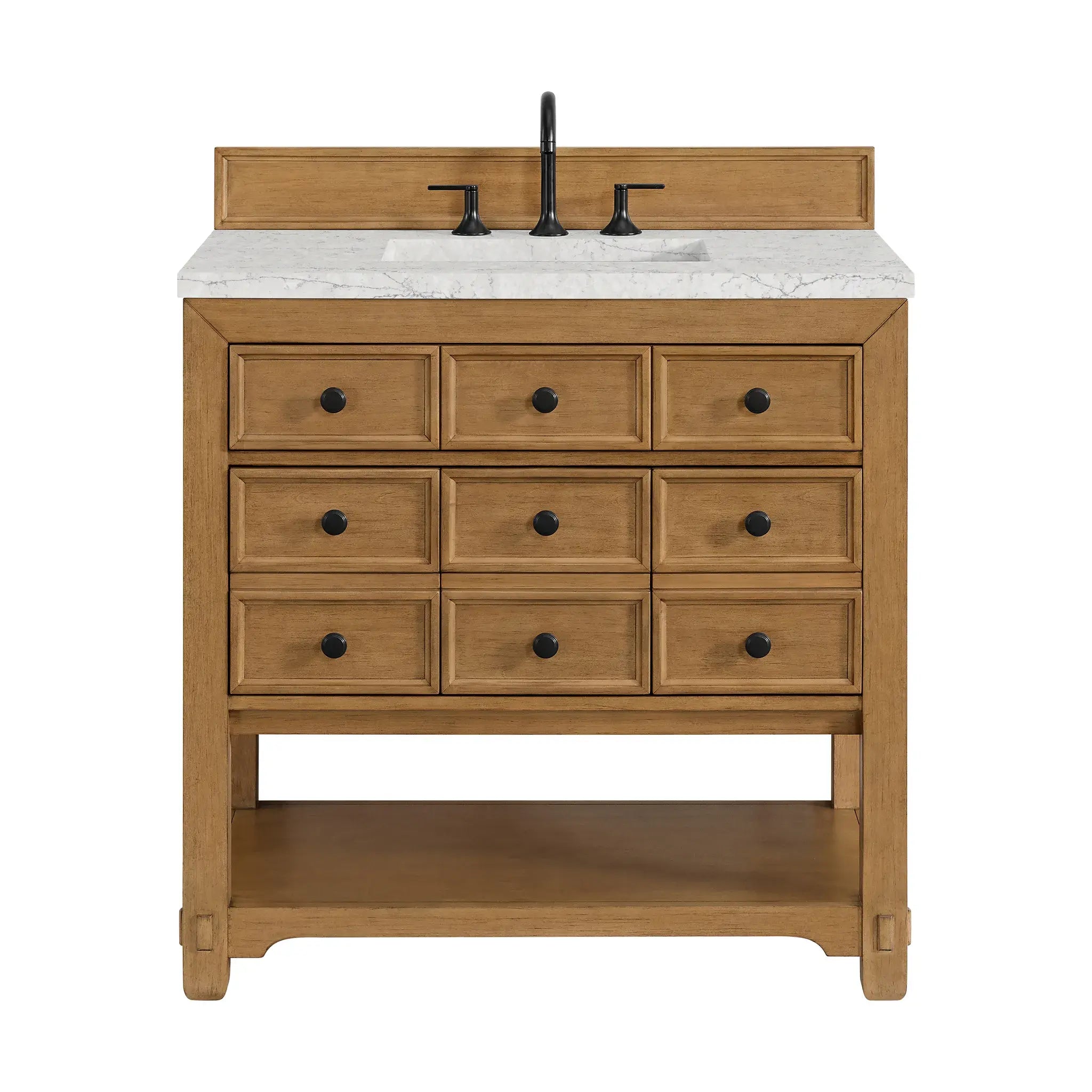 36" Malibu Single Vanity in Amber Birch-Eternal Jasmine Pearl Silestone-8" Widespread image