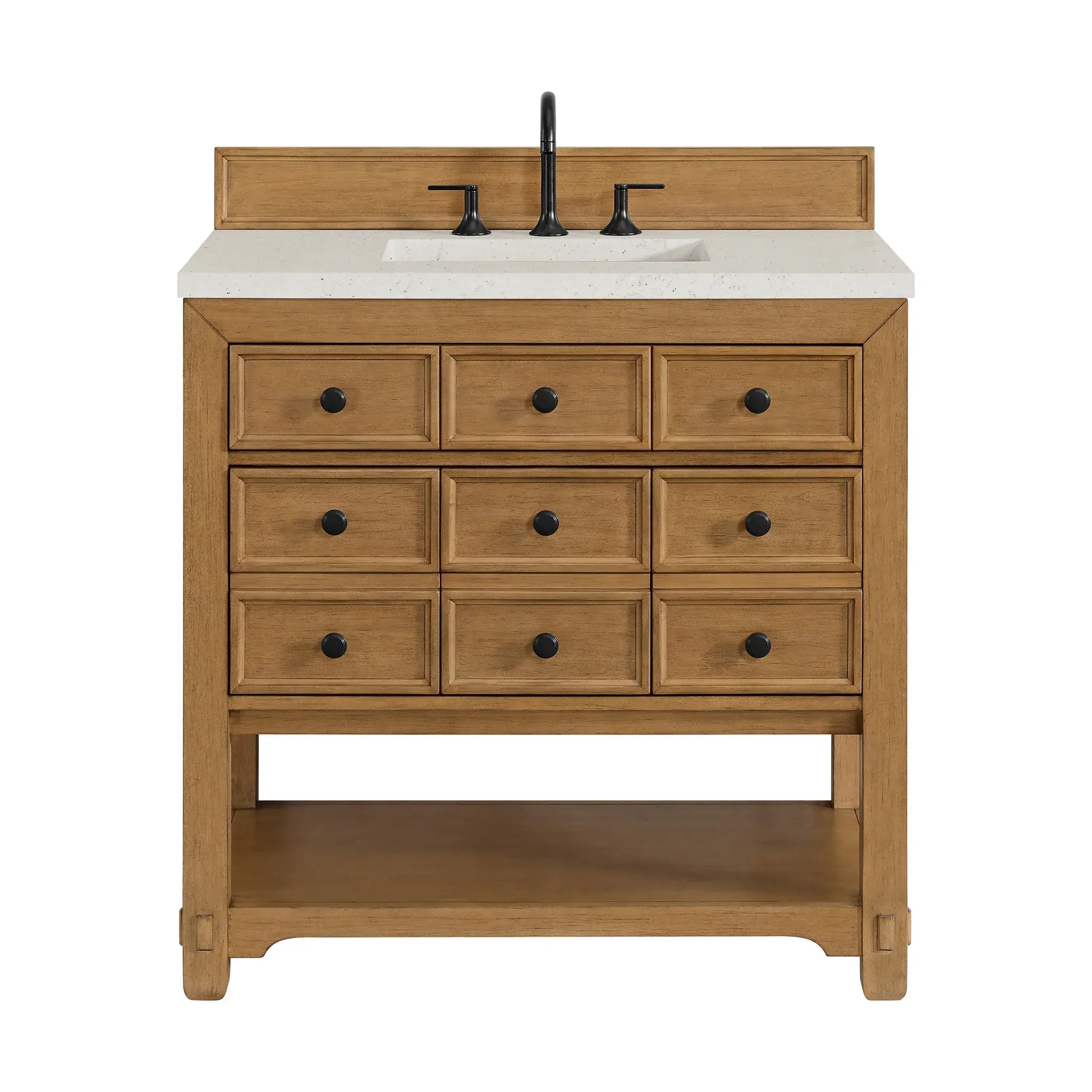 36" Malibu Single Vanity in Amber Birch-Lime Delight Silestone-8" Widespread image
