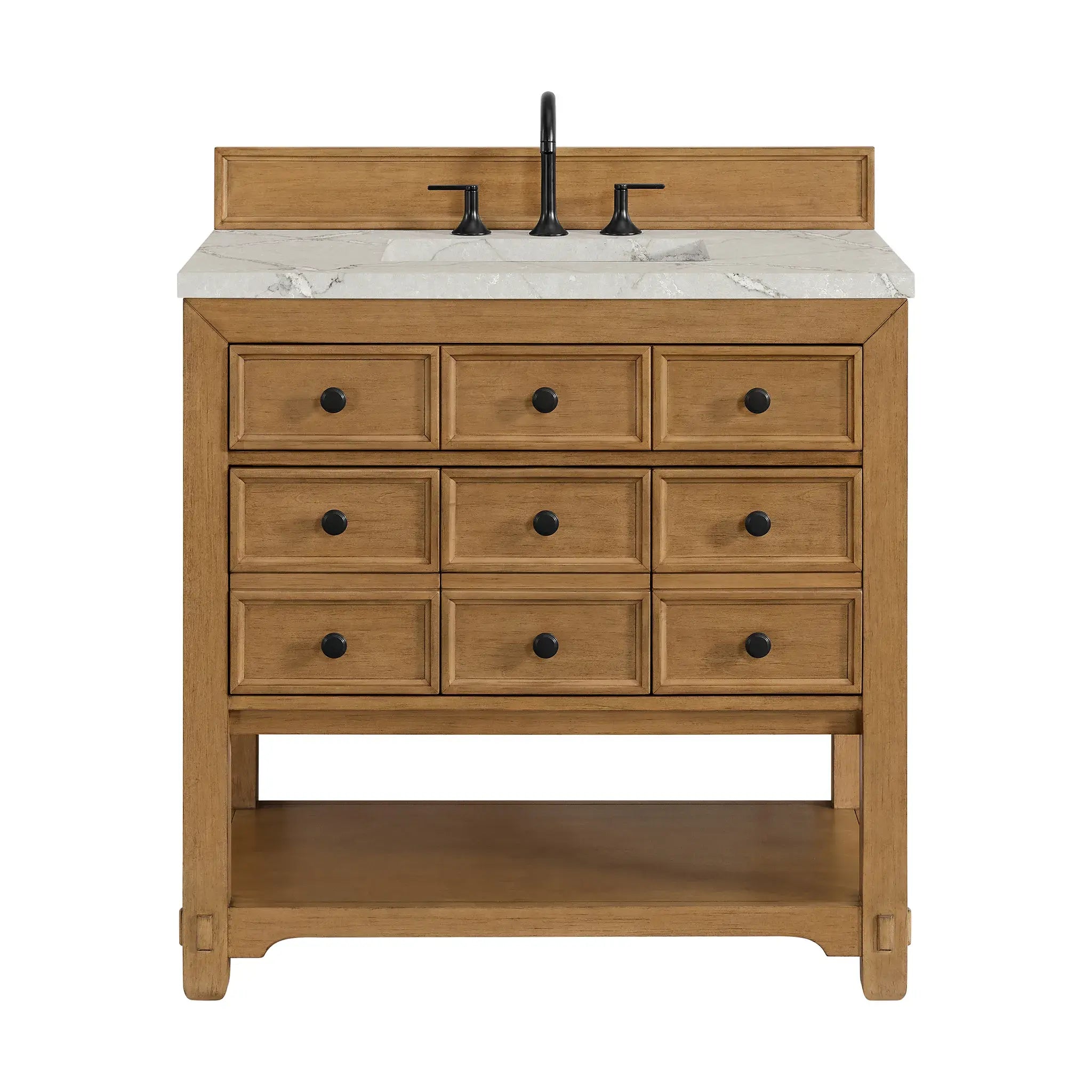 36" Malibu Single Vanity in Amber Birch-Victorian Silver Silestone-8" Widespread image