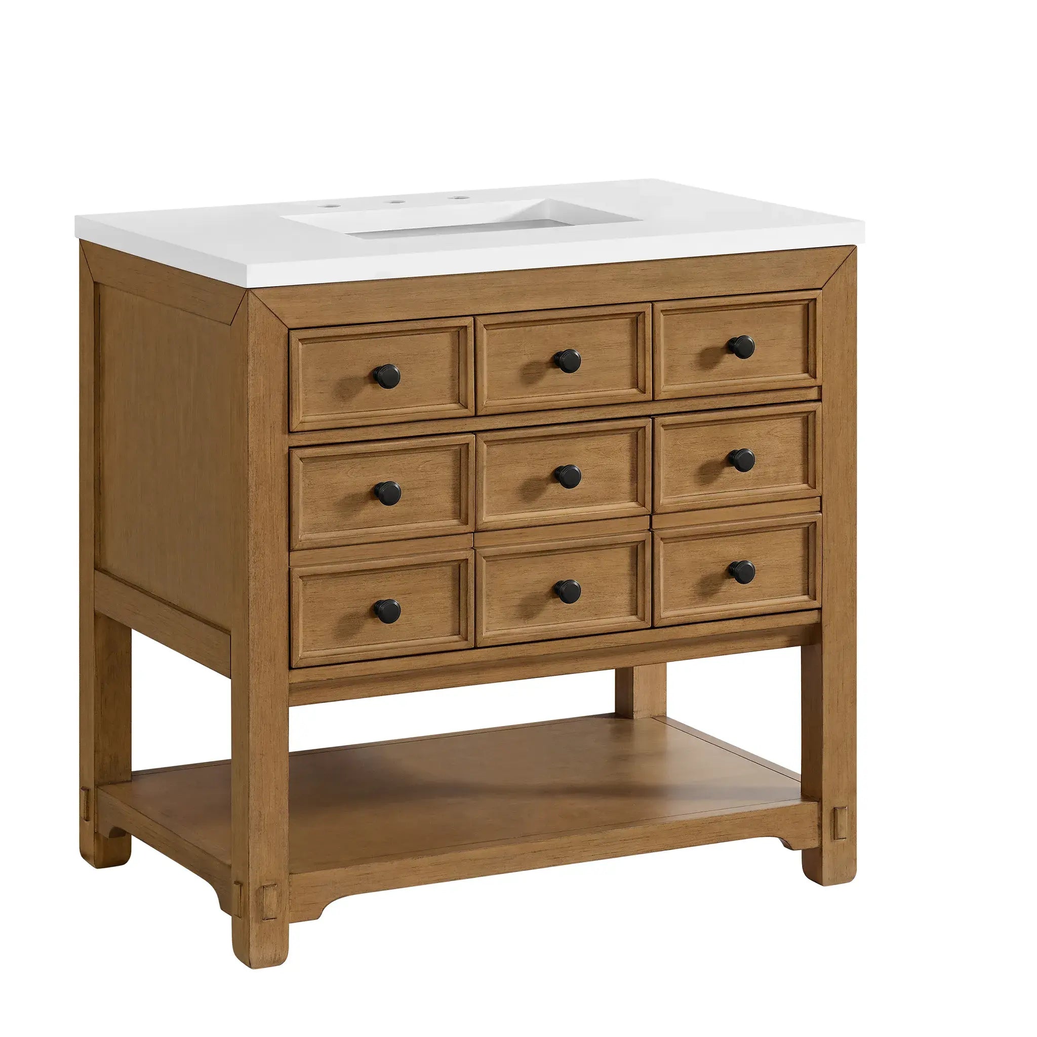 36" Malibu Single Vanity in Amber Birch-White Zeus Silestone-8" Widespread image 9