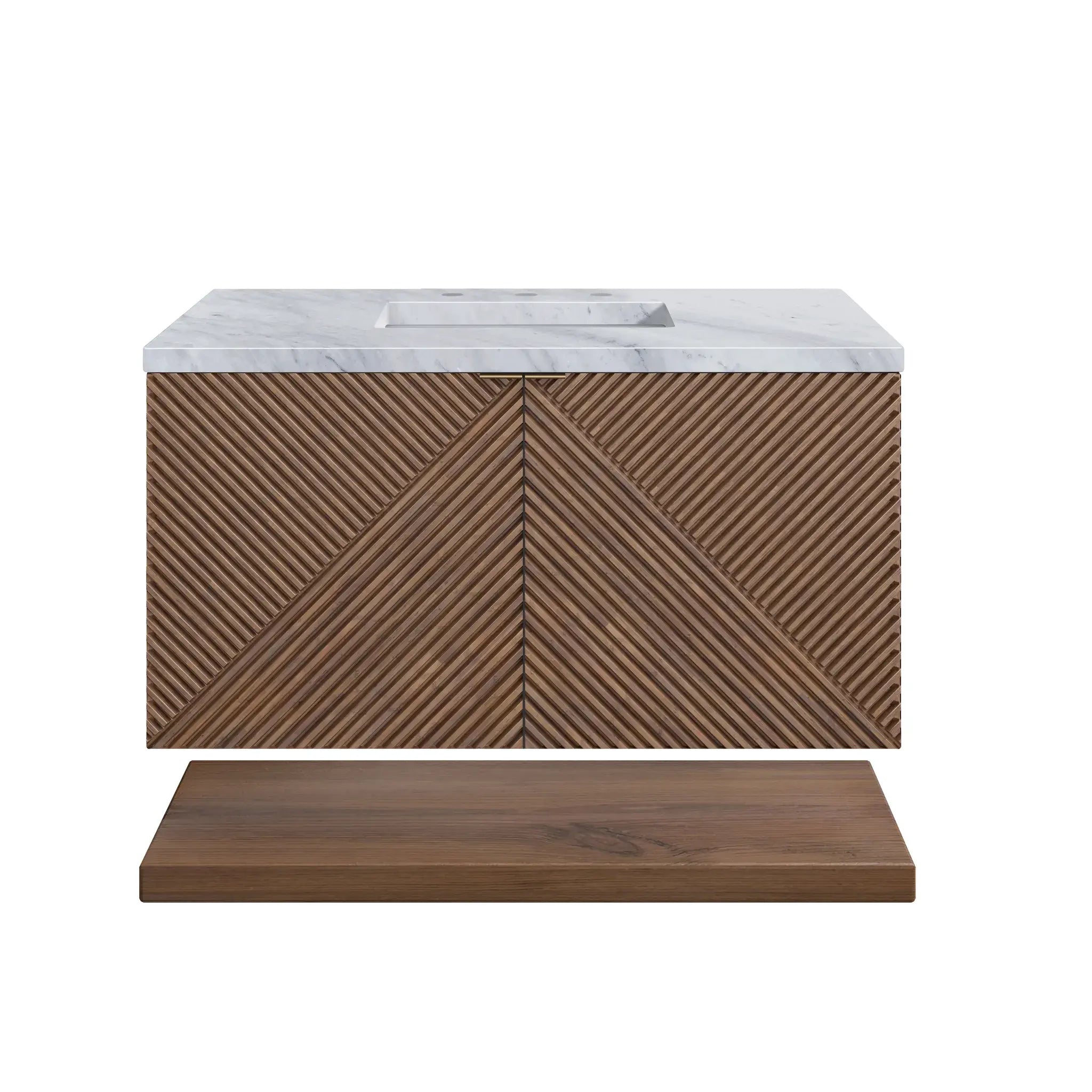 36" Marcello Single Vanity in Chestnut-Carrara White Marble-8" Widespread image
