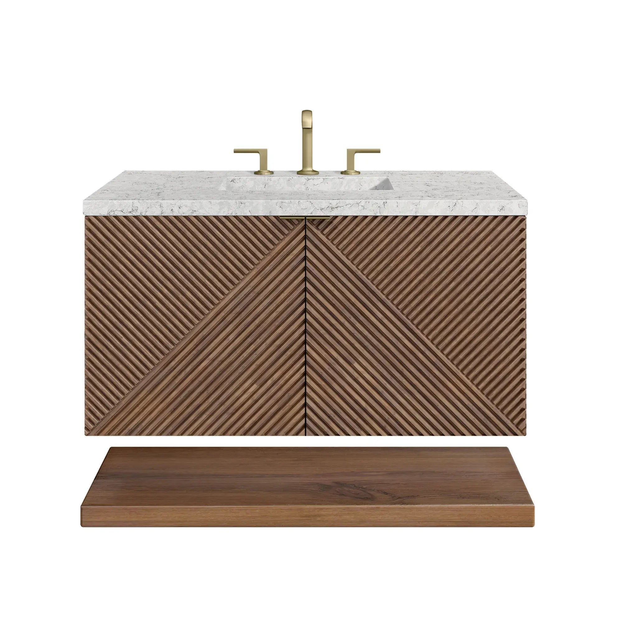 36" Marcello Single Vanity in Chestnut-Eternal Jasmine Pearl Silestone-8" Widespread image 1