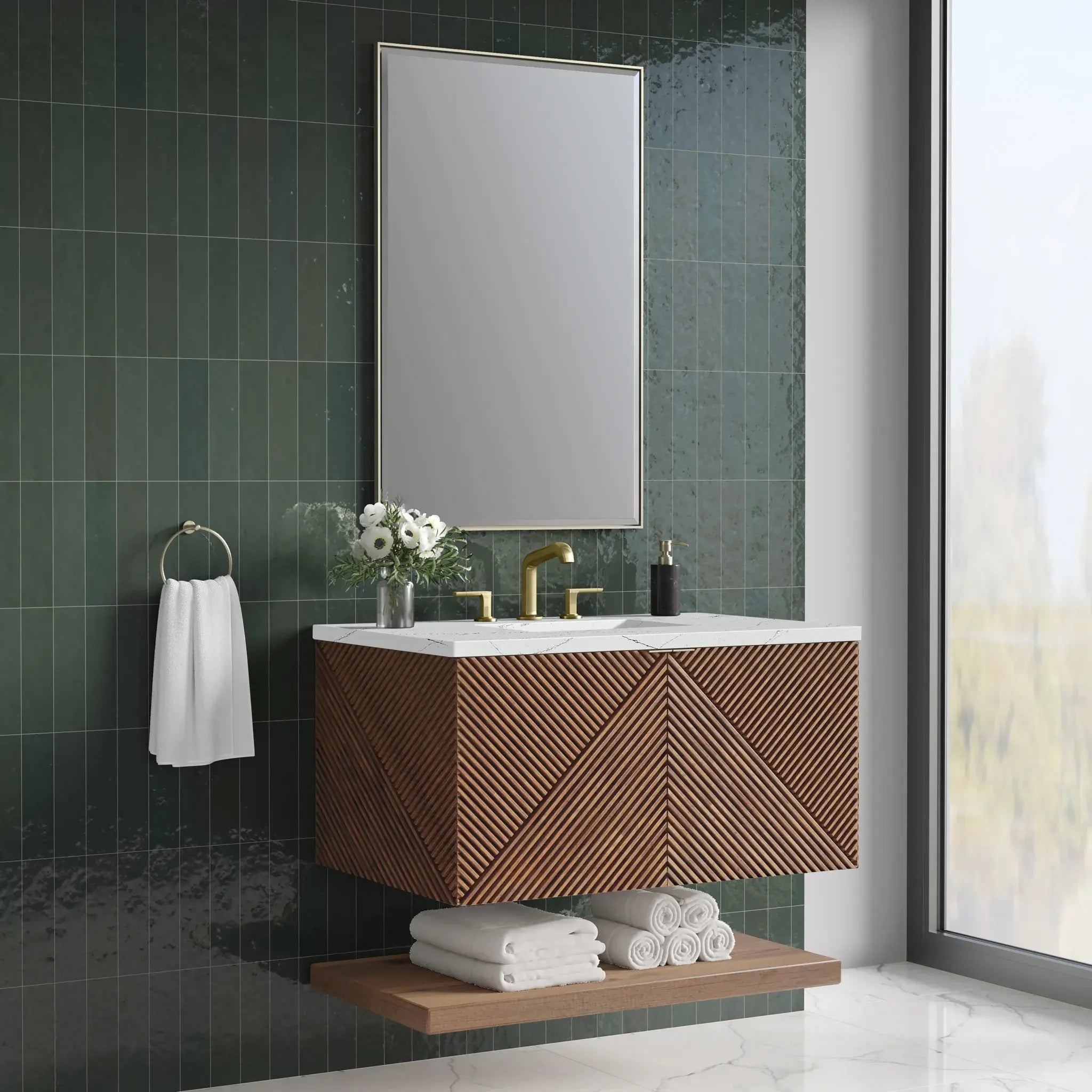 36" Marcello Single Vanity in Chestnut-Ethereal Noctis Silestone-8" Widespread image 3