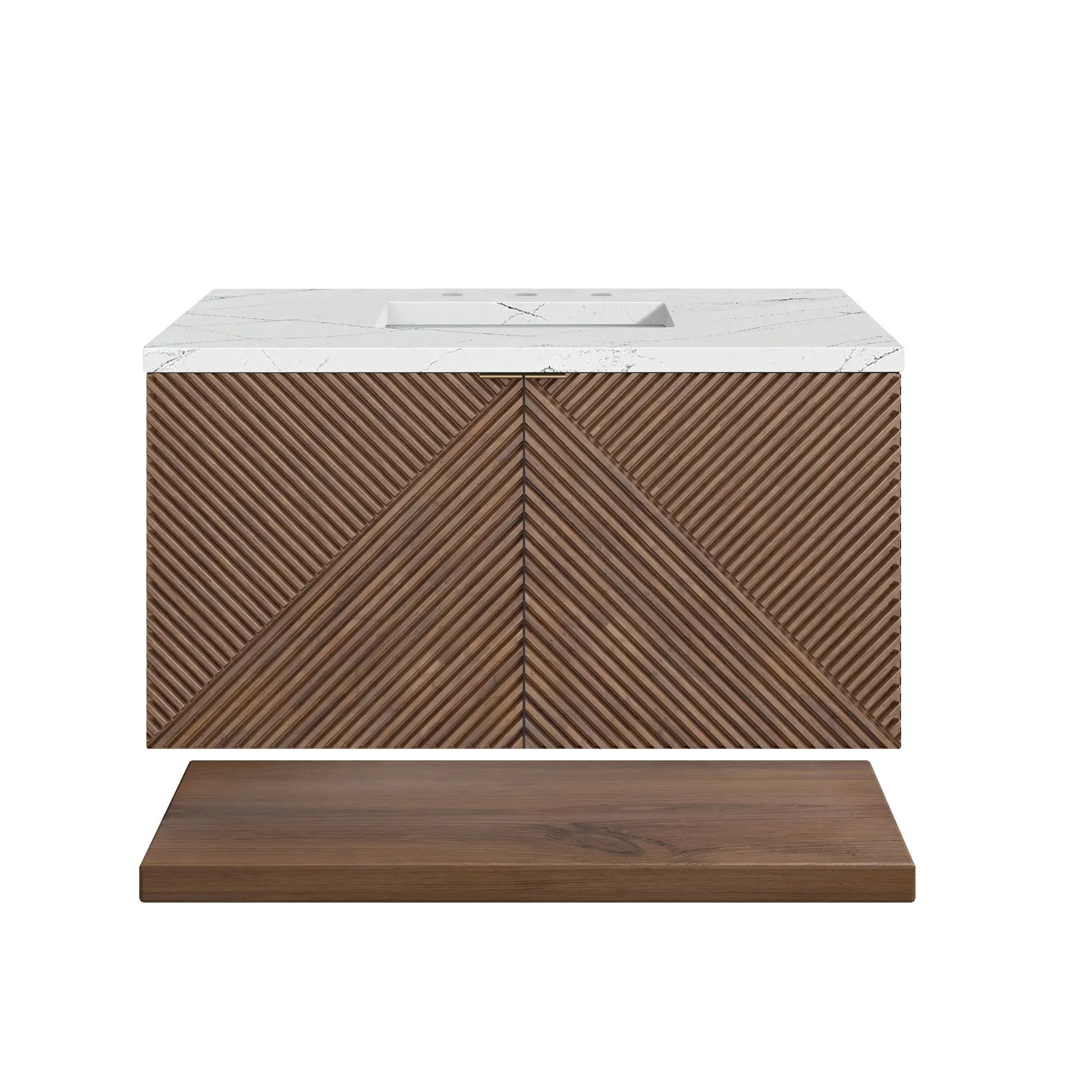 36" Marcello Single Vanity in Chestnut-Ethereal Noctis Silestone-8" Widespread image