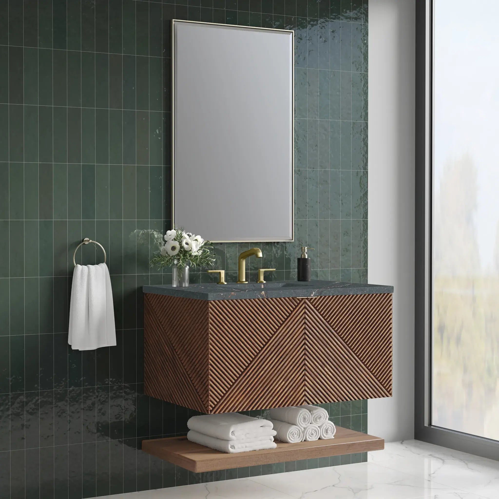 36" Marcello Single Vanity in Chestnut-Parisien Bleu Silestone-8" Widespread image 2