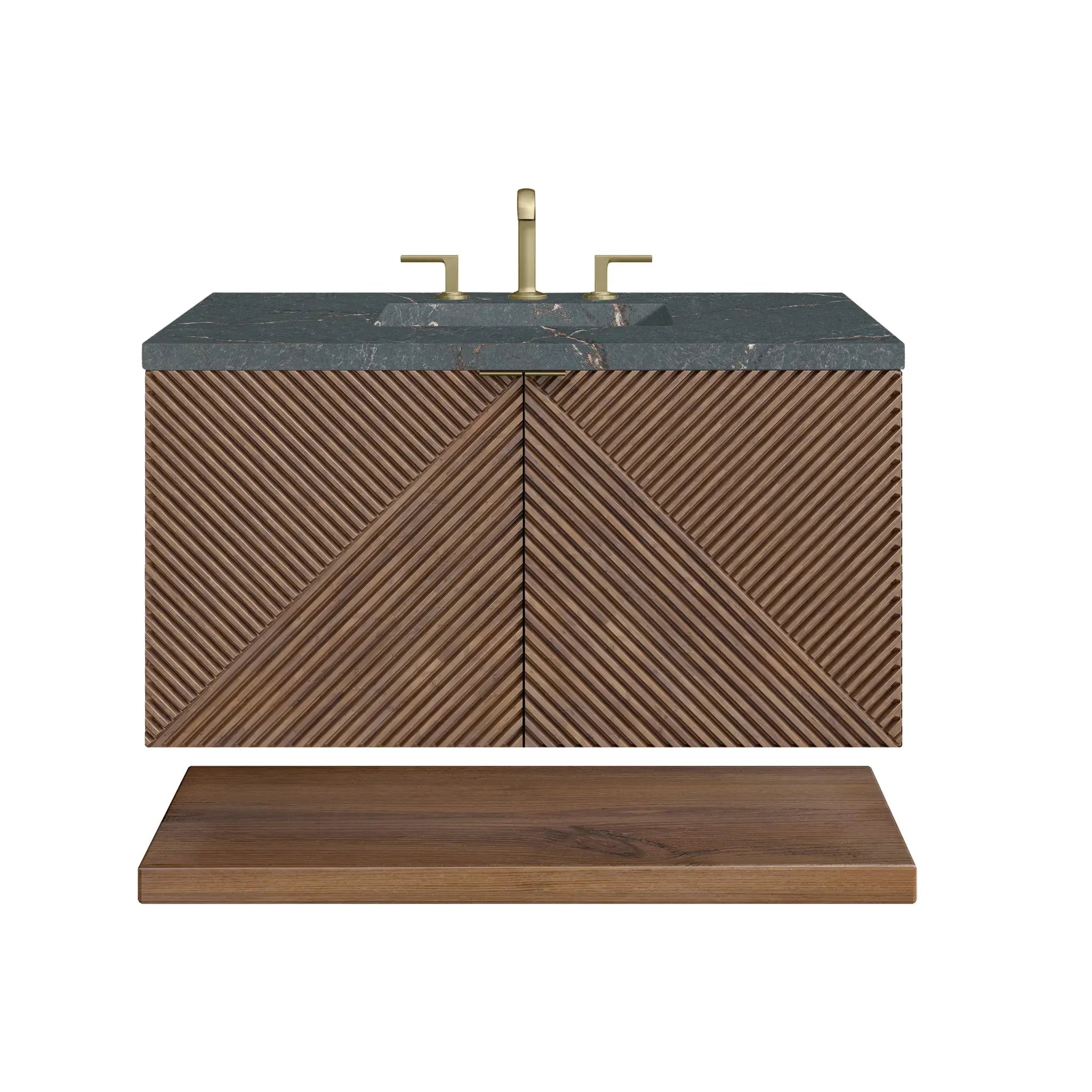 36" Marcello Single Vanity in Chestnut-Parisien Bleu Silestone-8" Widespread image