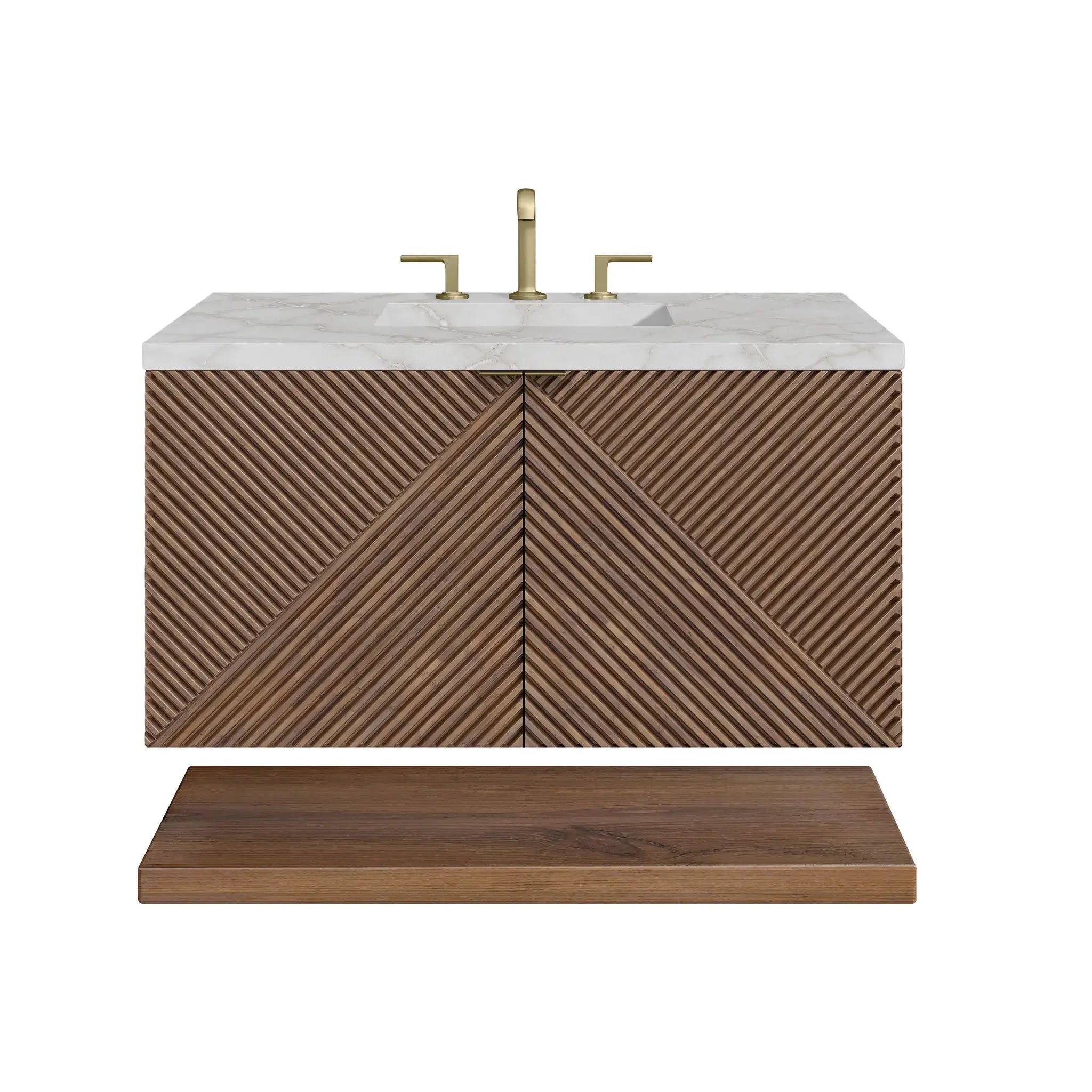 36" Marcello Single Vanity in Chestnut-Victorian Silver Silestone-8" Widespread image