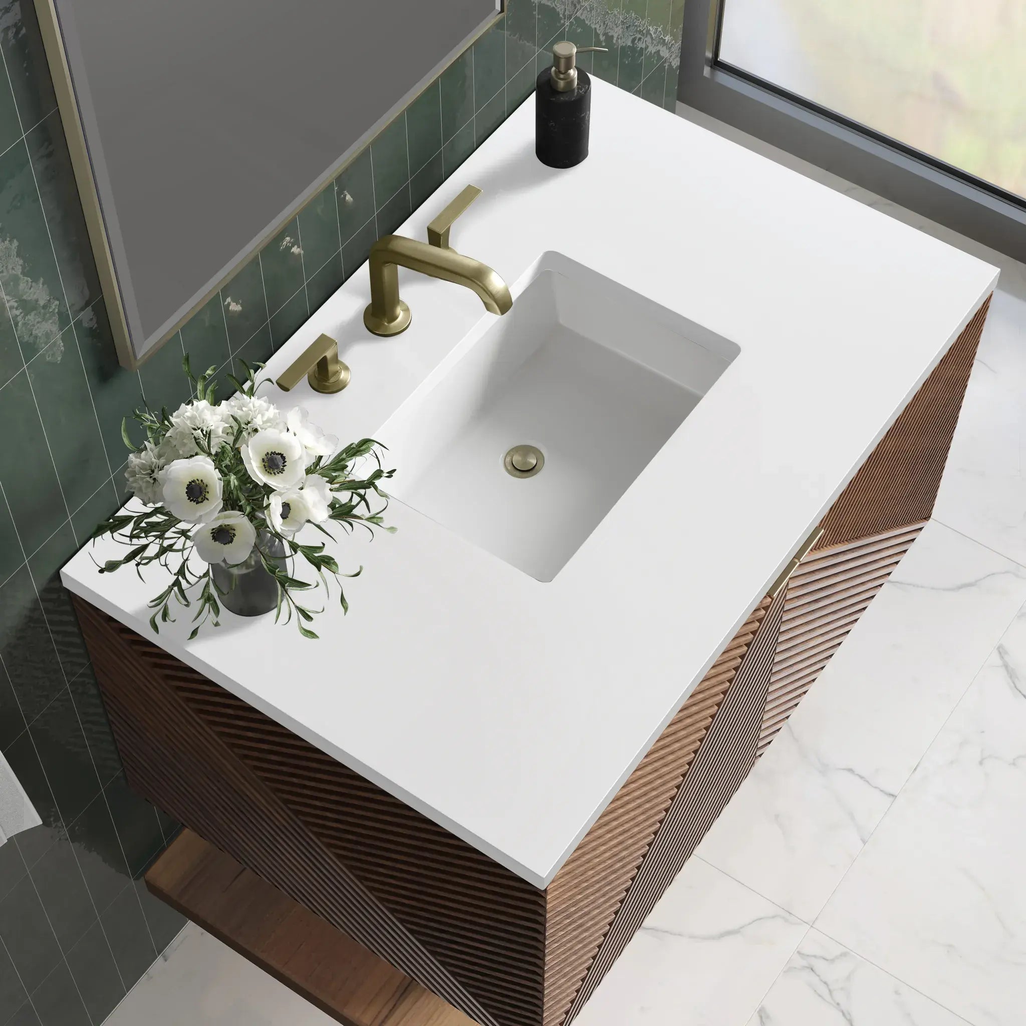 36" Marcello Single Vanity in Chestnut-White Zeus Silestone-8" Widespread image 4
