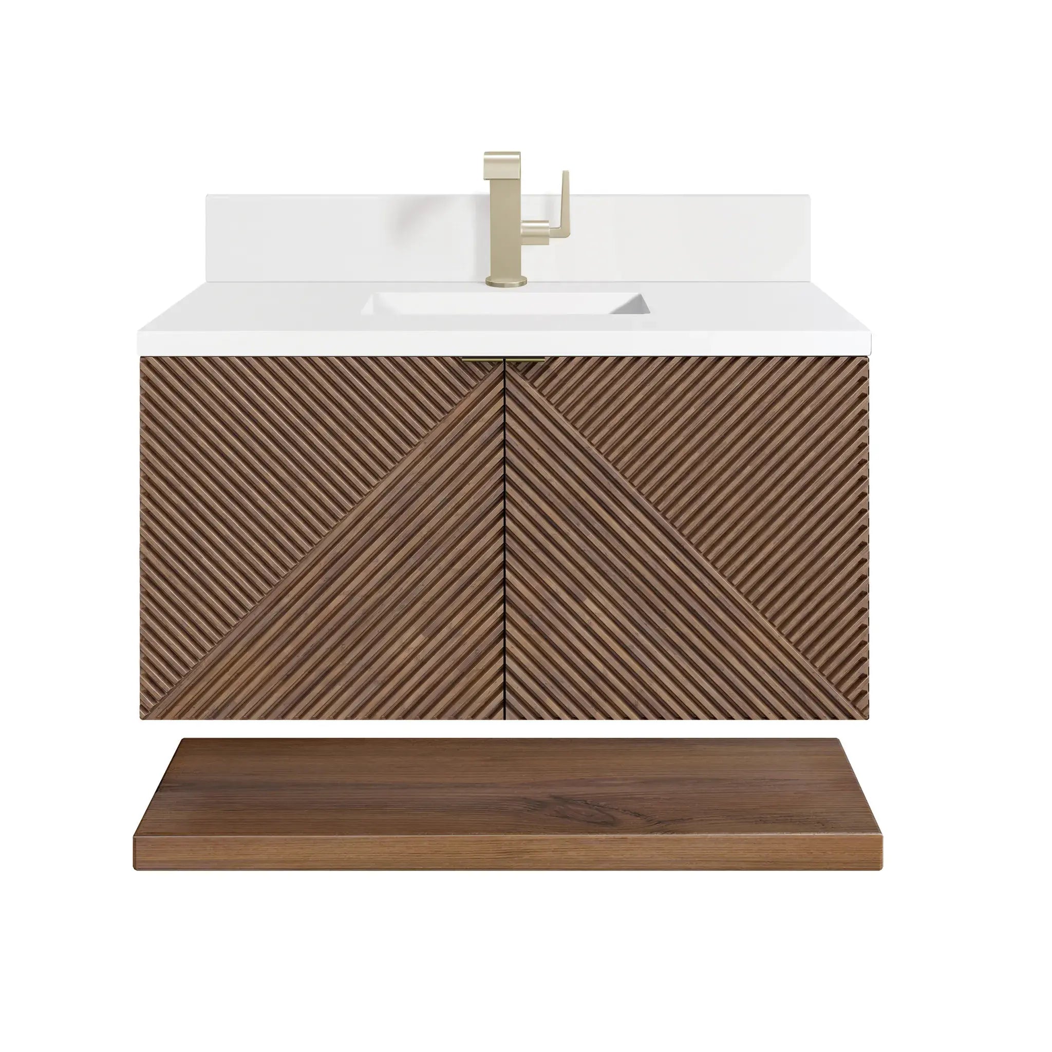 36" Marcello Single Vanity in Chestnut-White Zeus Silestone & Backsplash-Single Hole image