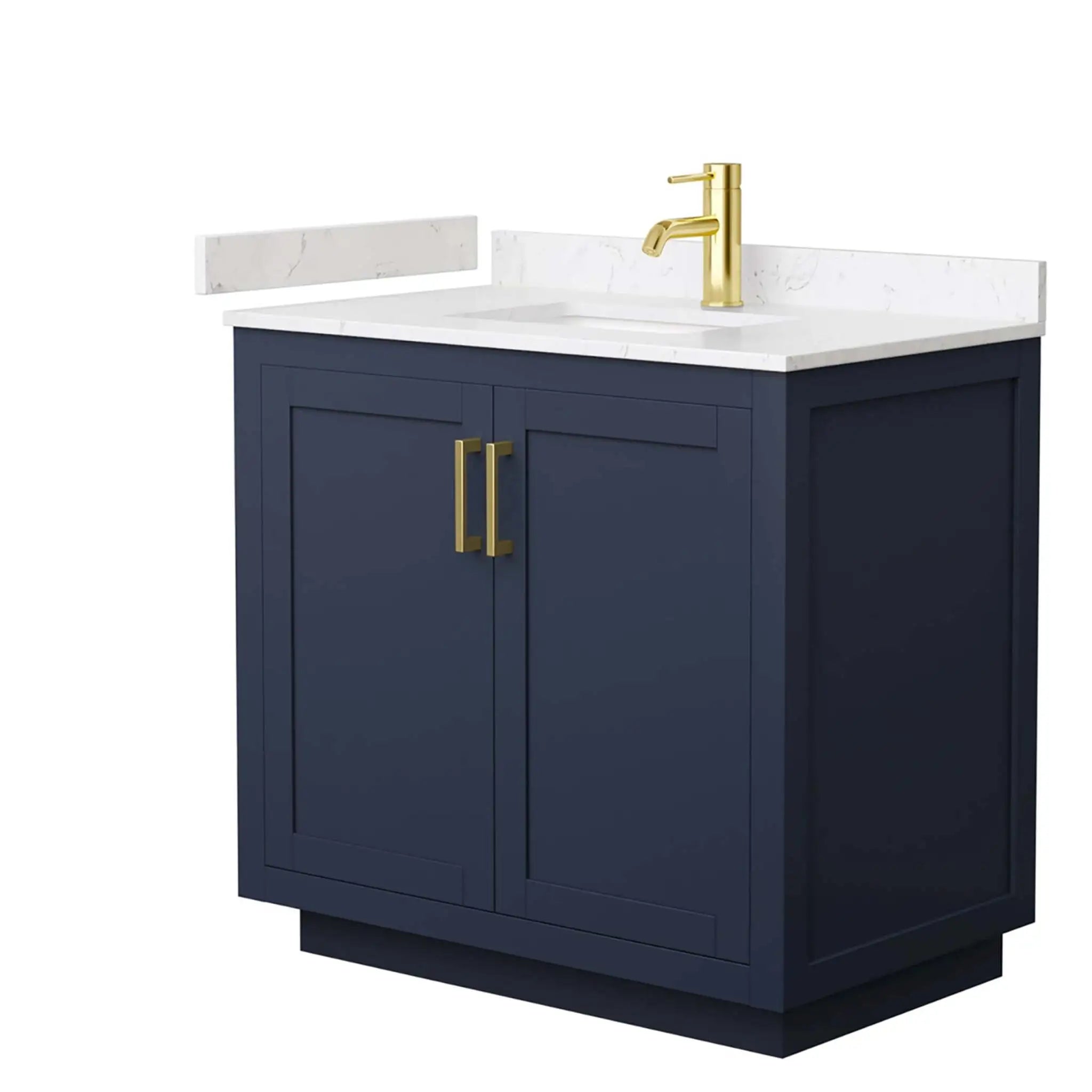 36" Miranda Single Bathroom Vanity in Dark Blue with Brushed Gold Trim by Wyndham
