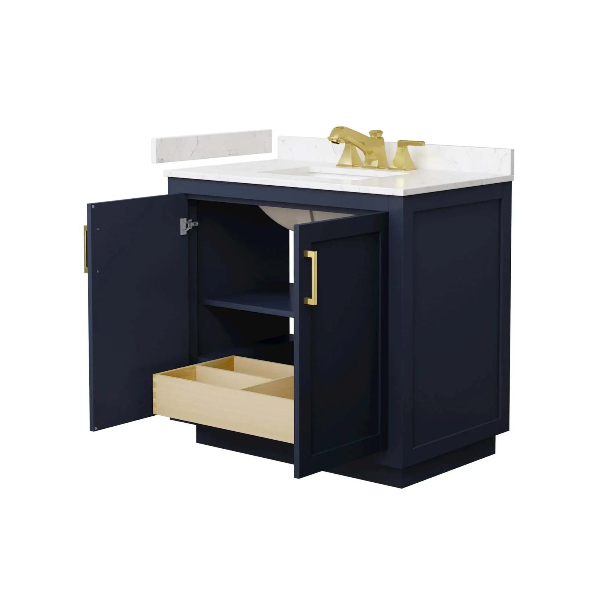 36" Miranda Single Bathroom Vanity in Dark Blue with Brushed Gold Trim by Wyndham