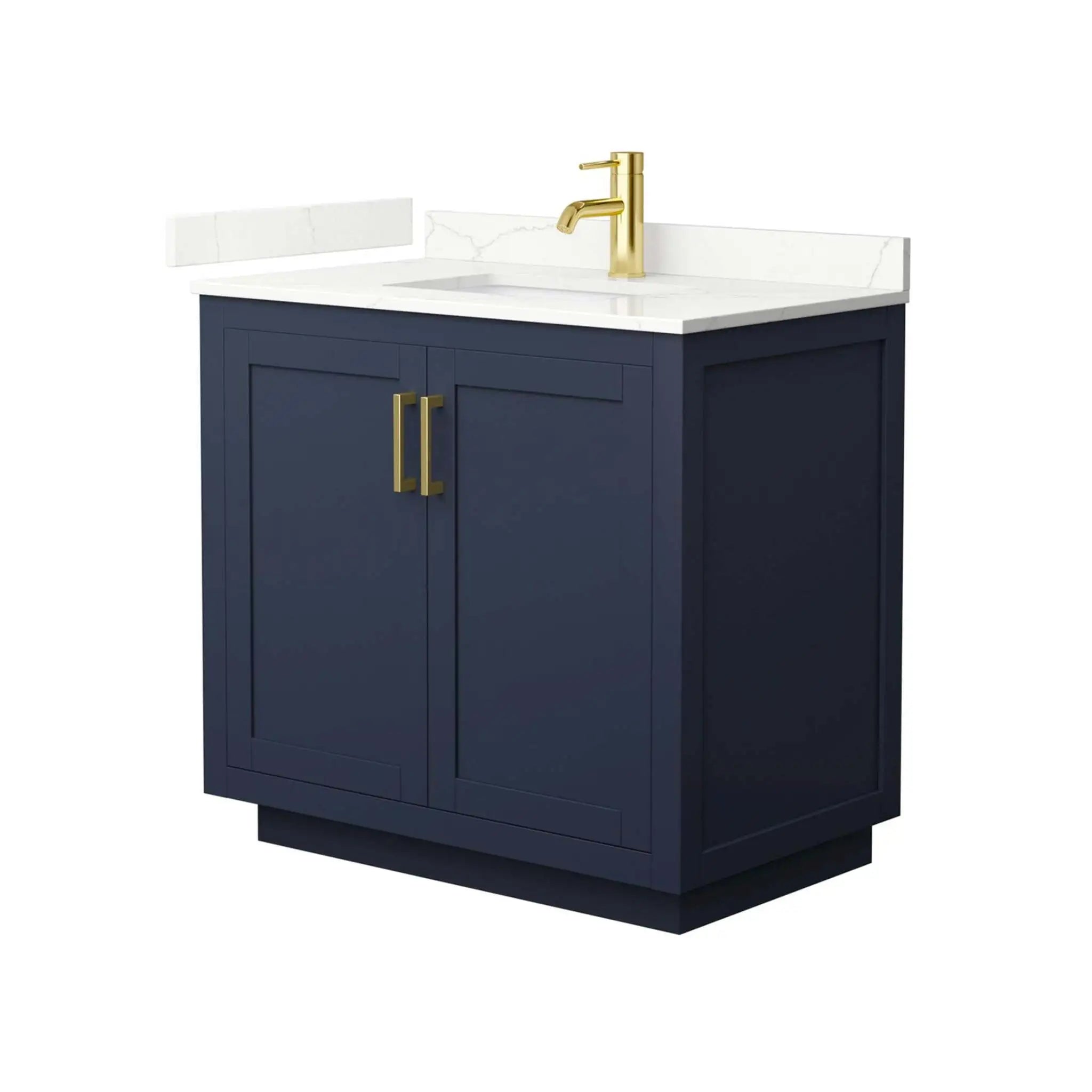 36" Miranda Single Bathroom Vanity in Dark Blue with Brushed Gold Trim by Wyndham