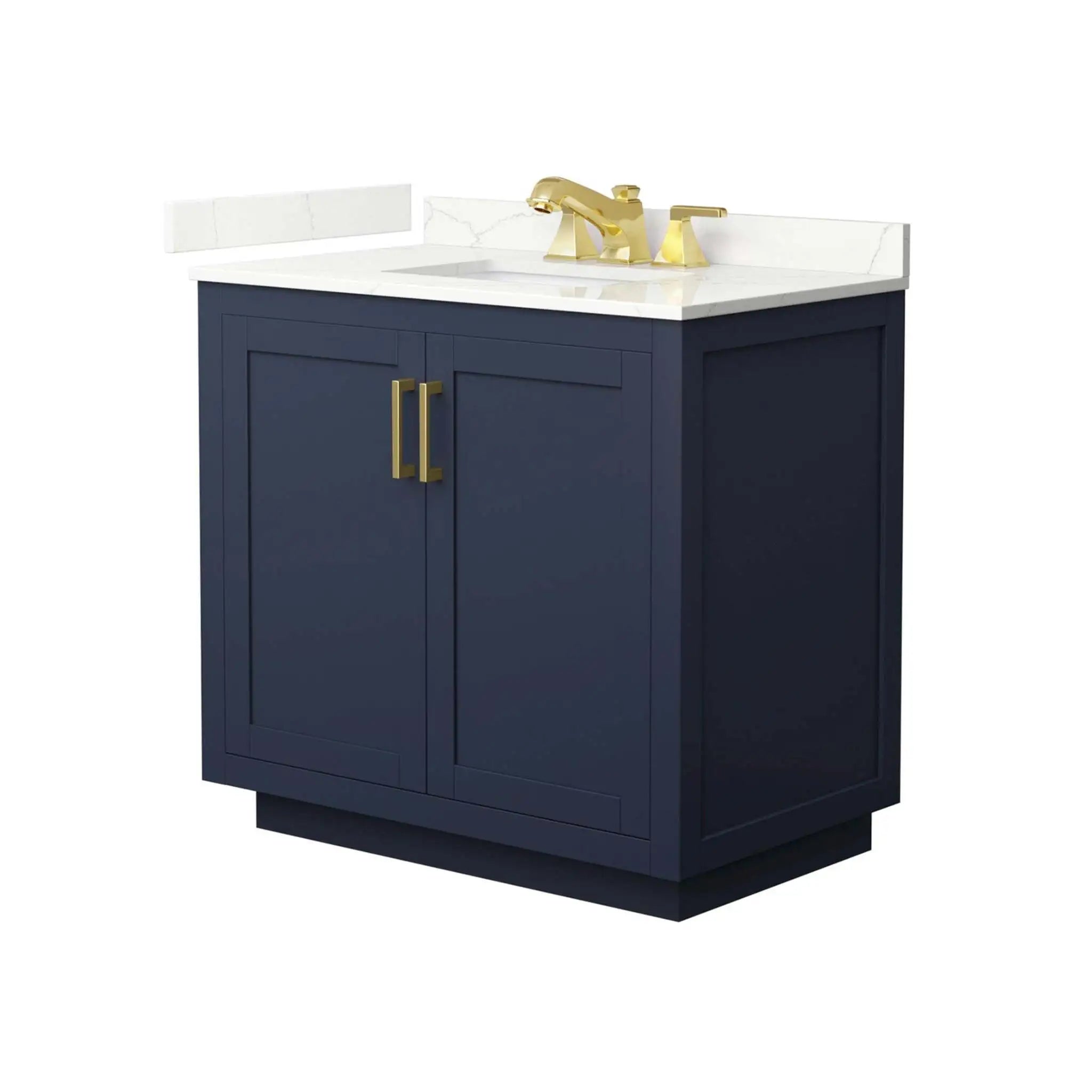 36" Miranda Single Bathroom Vanity in Dark Blue with Brushed Gold Trim by Wyndham