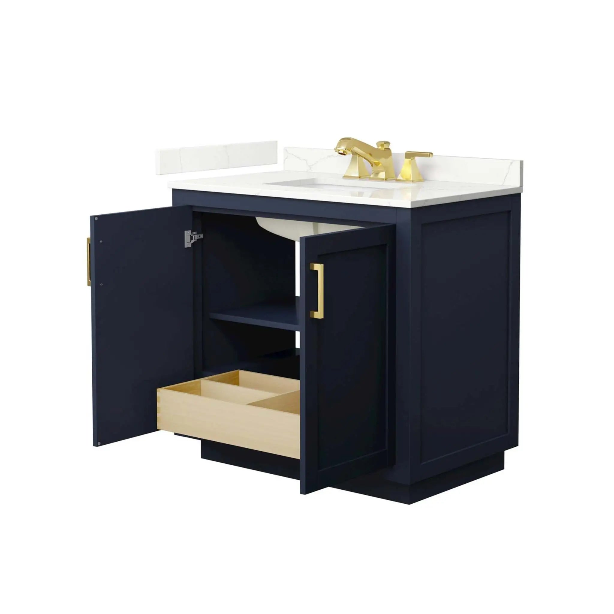 36" Miranda Single Bathroom Vanity in Dark Blue with Brushed Gold Trim by Wyndham