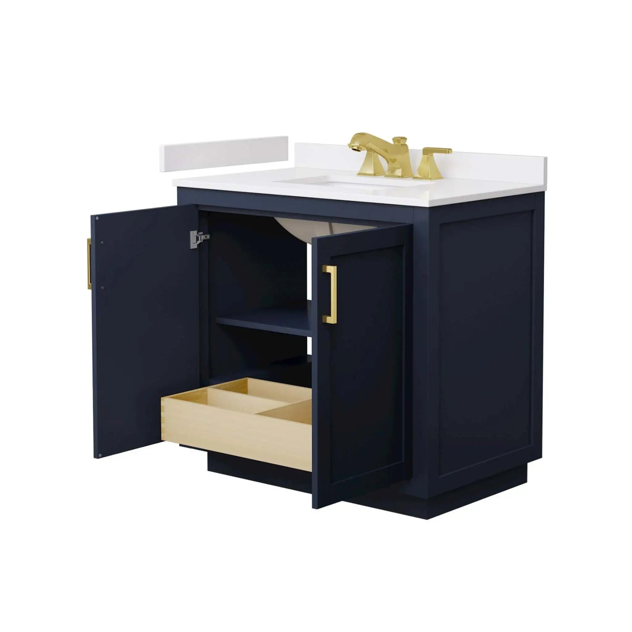 36" Miranda Single Bathroom Vanity in Dark Blue with Brushed Gold Trim by Wyndham