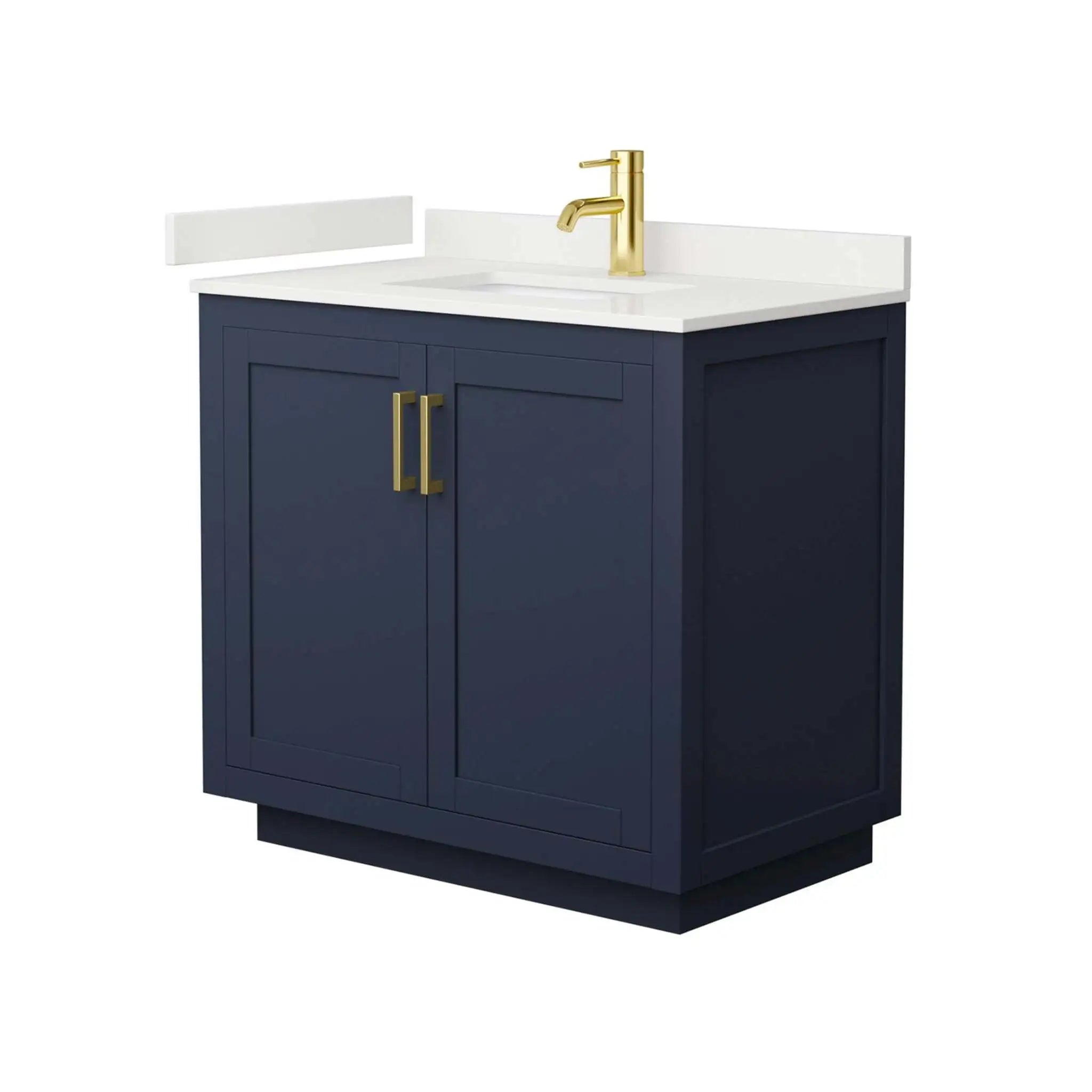 36" Miranda Single Bathroom Vanity in Dark Blue with Brushed Gold Trim by Wyndham