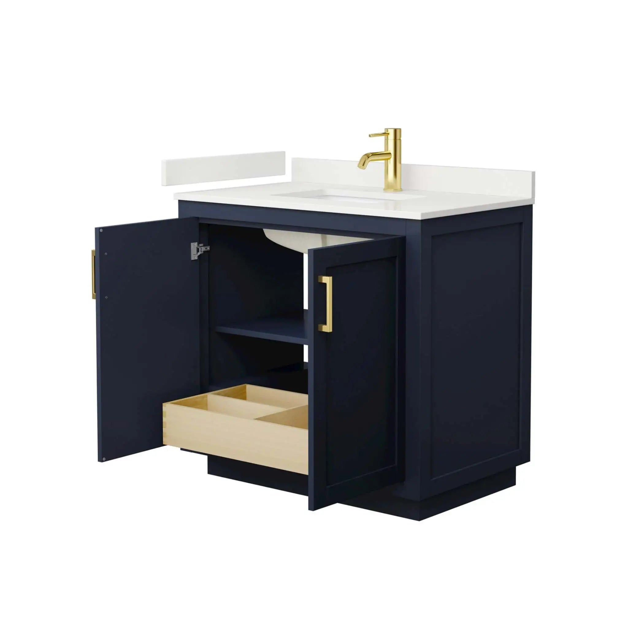 36" Miranda Single Bathroom Vanity in Dark Blue with Brushed Gold Trim by Wyndham