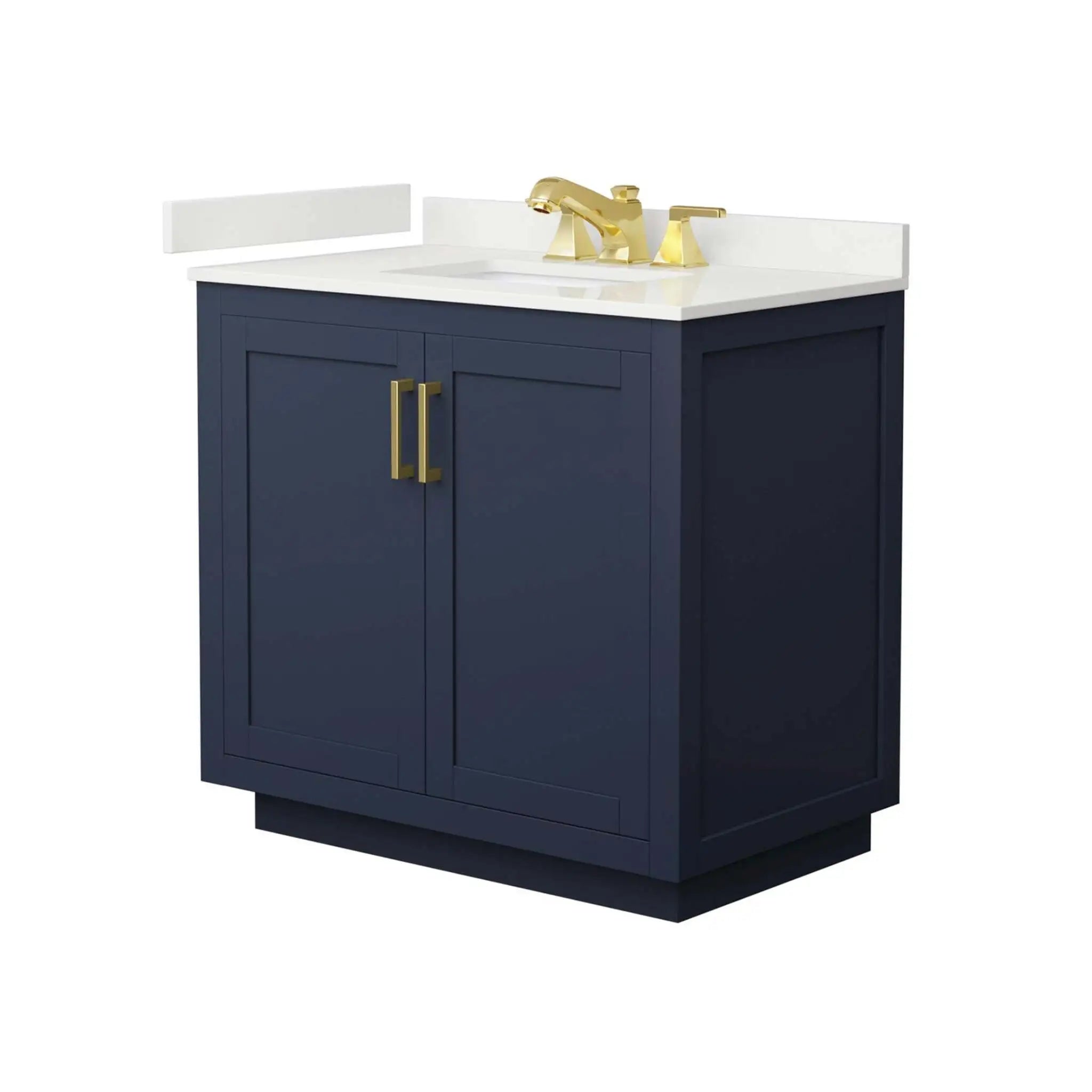 36" Miranda Single Bathroom Vanity in Dark Blue with Brushed Gold Trim by Wyndham