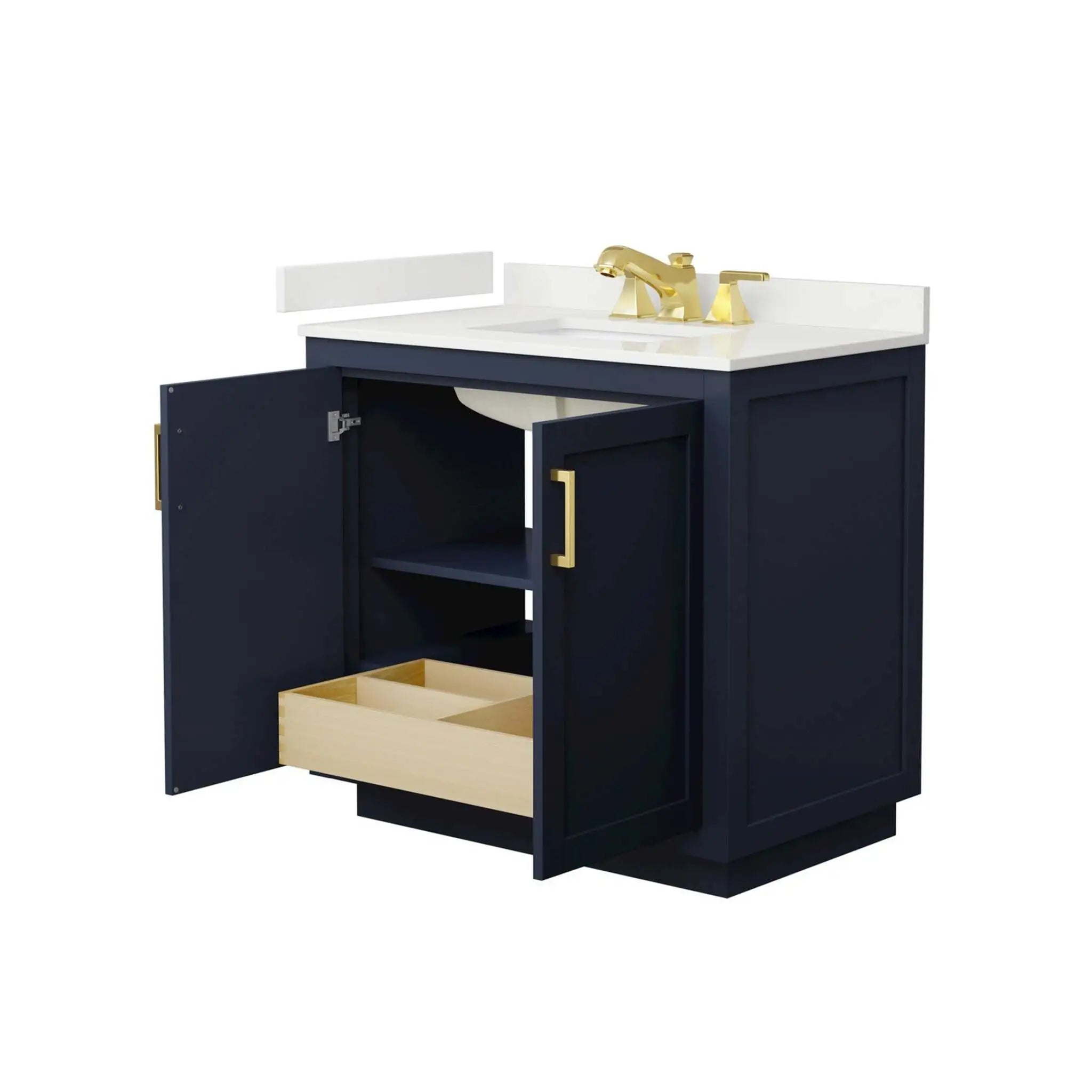 36" Miranda Single Bathroom Vanity in Dark Blue with Brushed Gold Trim by Wyndham