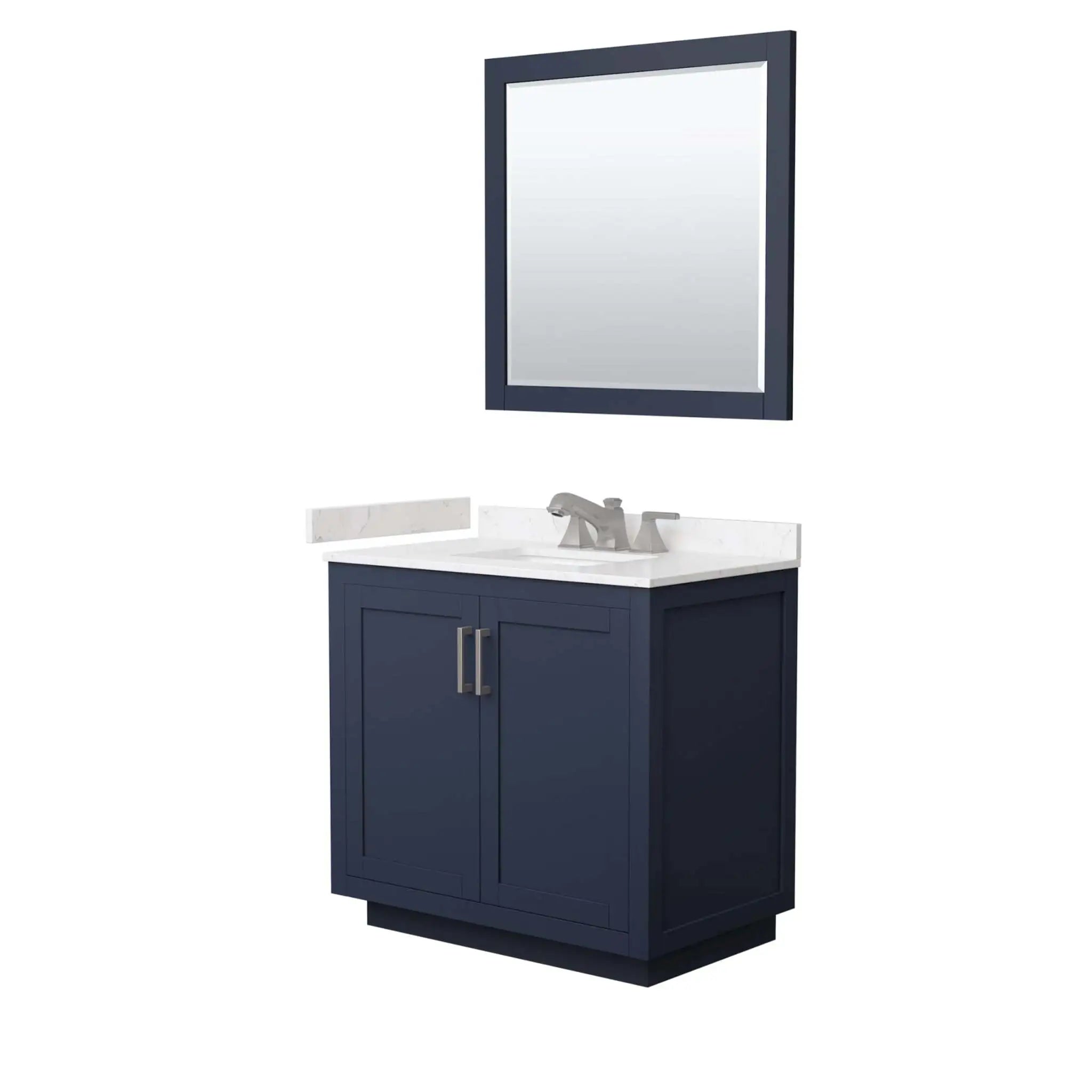 36" Miranda Single Bathroom Vanity in Dark Blue with Brushed Nickel Trim & 34" Mirror by Wyndham