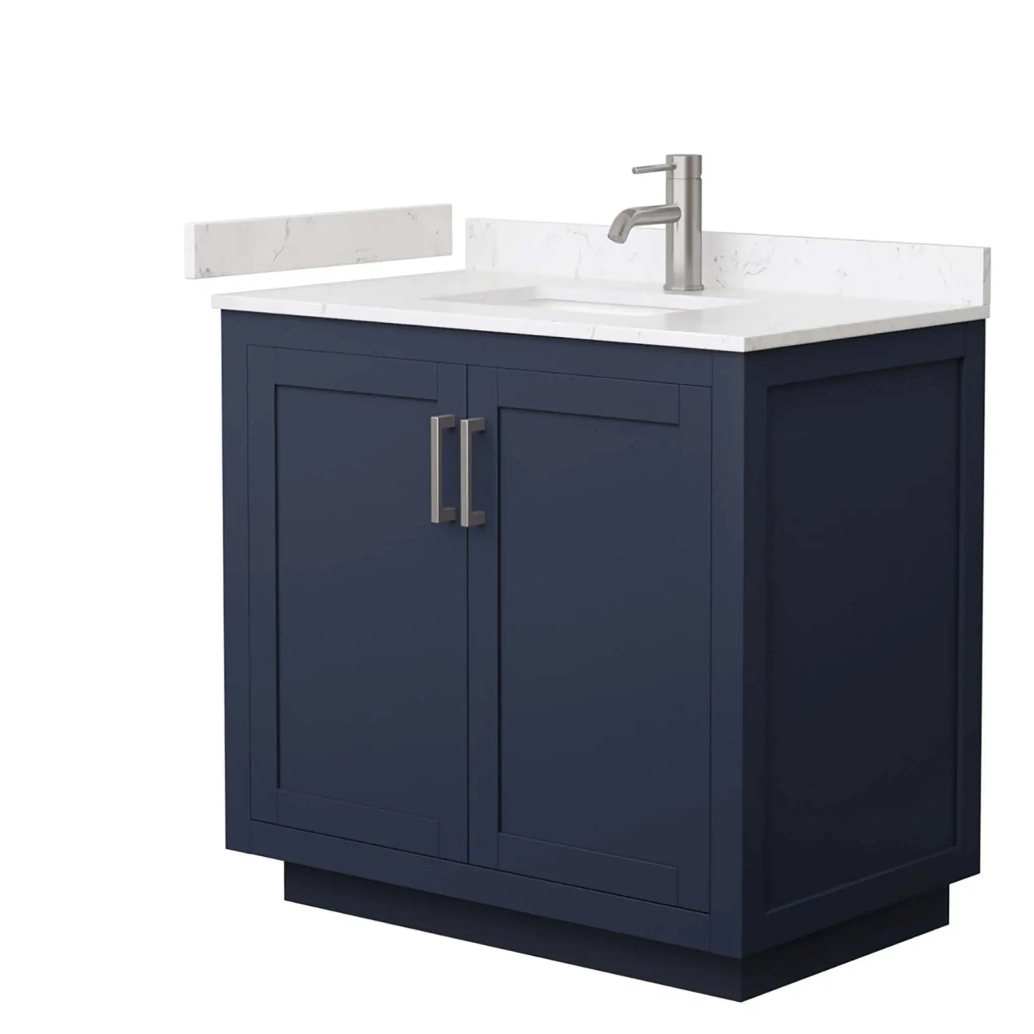 36" Miranda Single Bathroom Vanity in Dark Blue with Brushed Nickel Trim by Wyndham
