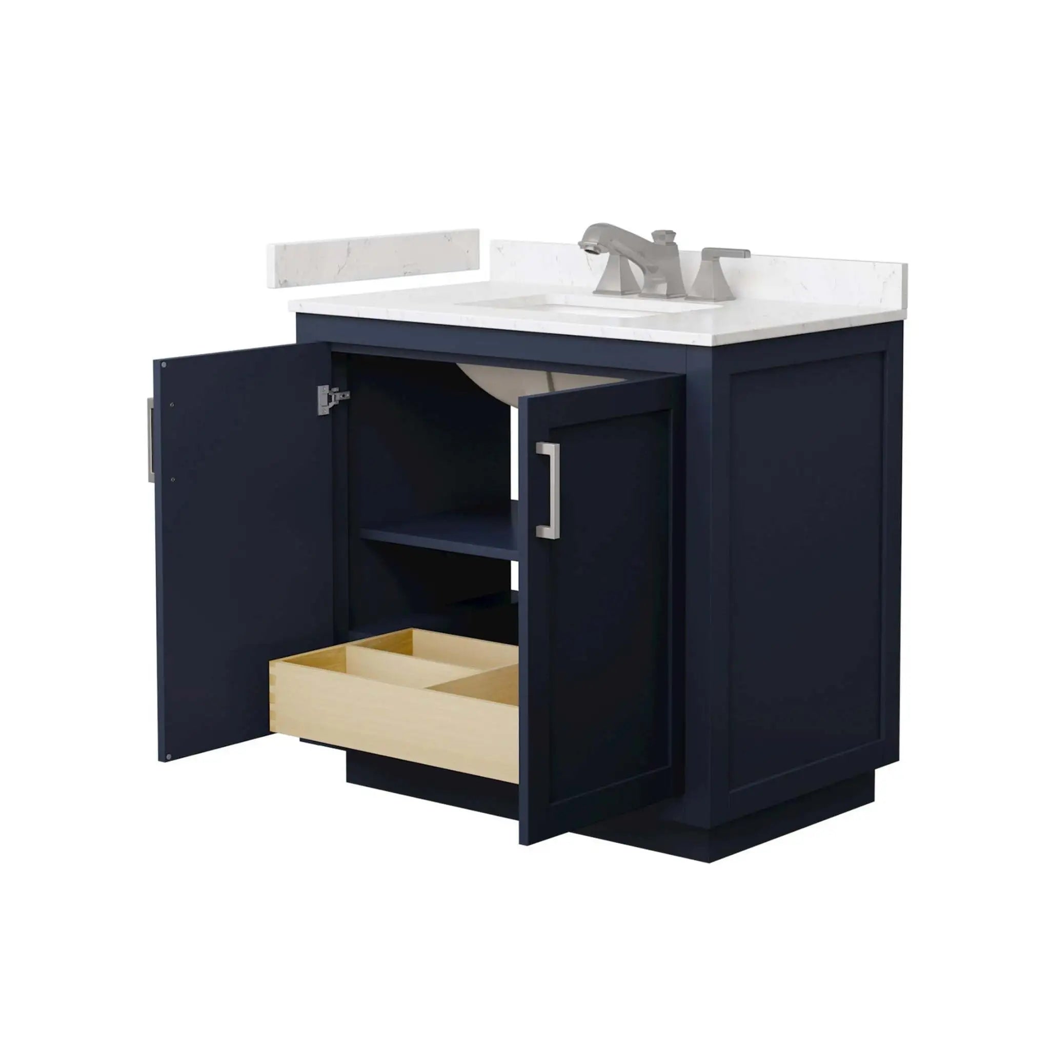 36" Miranda Single Bathroom Vanity in Dark Blue with Brushed Nickel Trim by Wyndham