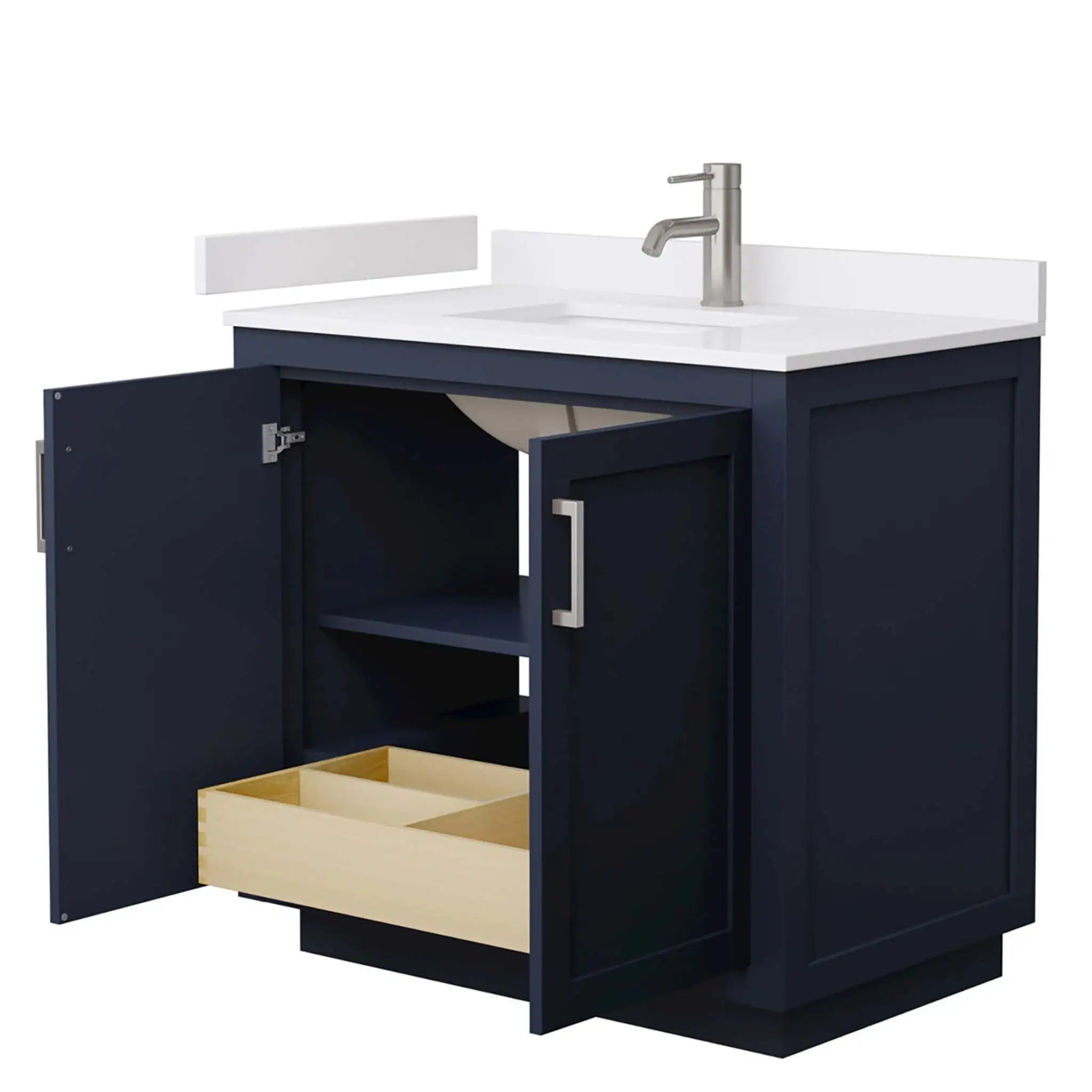 36" Miranda Single Bathroom Vanity in Dark Blue with Brushed Nickel Trim by Wyndham