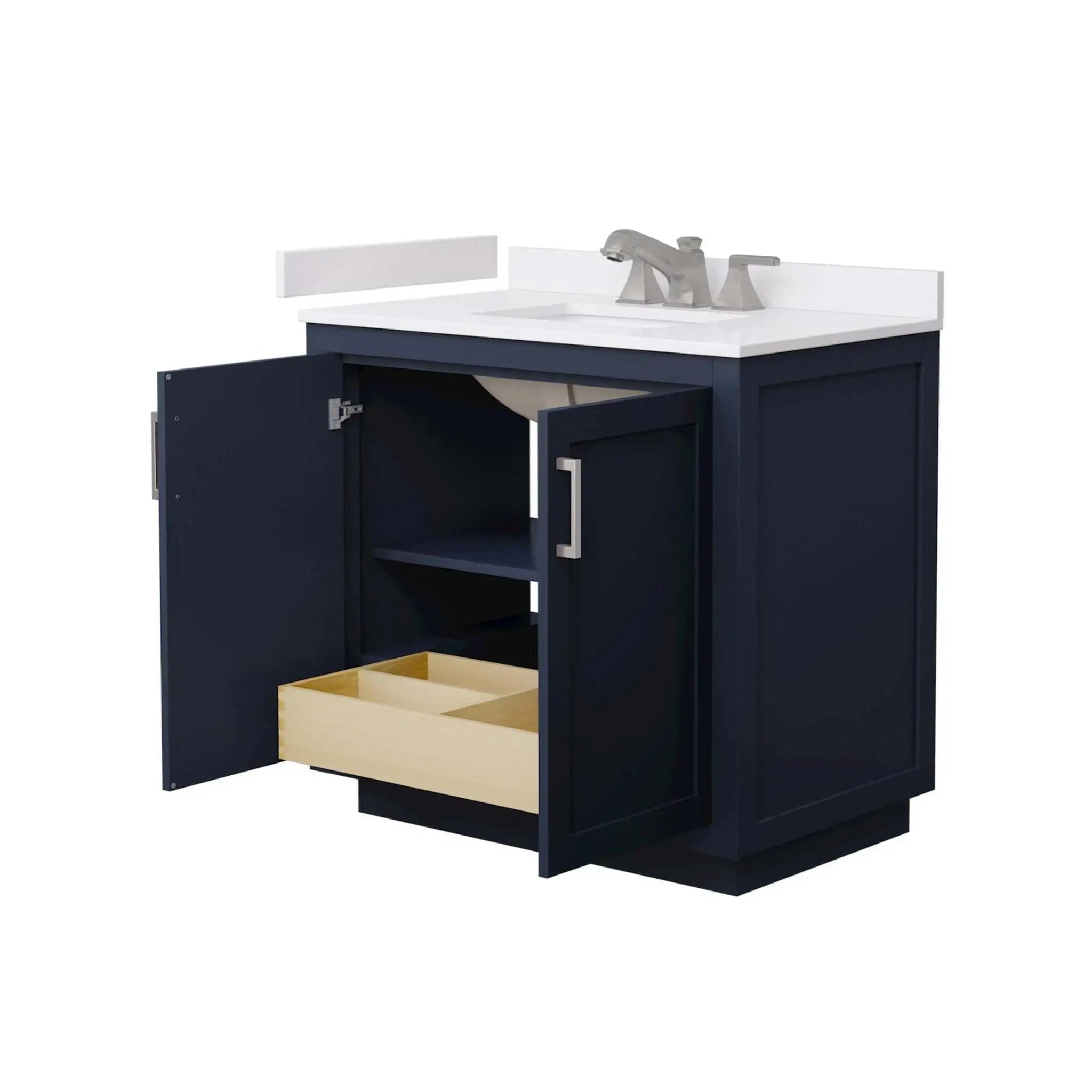 36" Miranda Single Bathroom Vanity in Dark Blue with Brushed Nickel Trim by Wyndham
