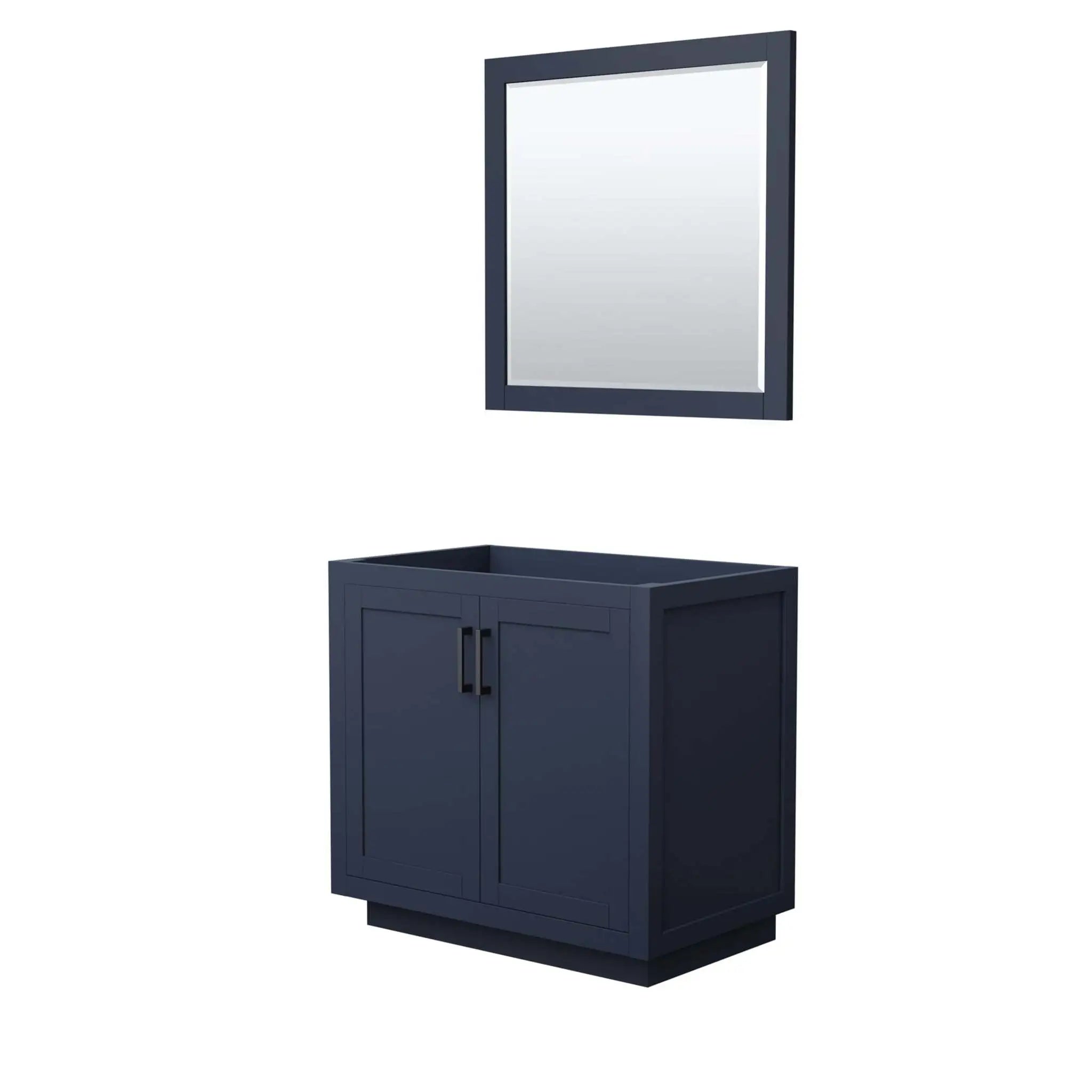36" Miranda Single Bathroom Vanity in Dark Blue with Matte Black Trim & 34" Mirror by Wyndham