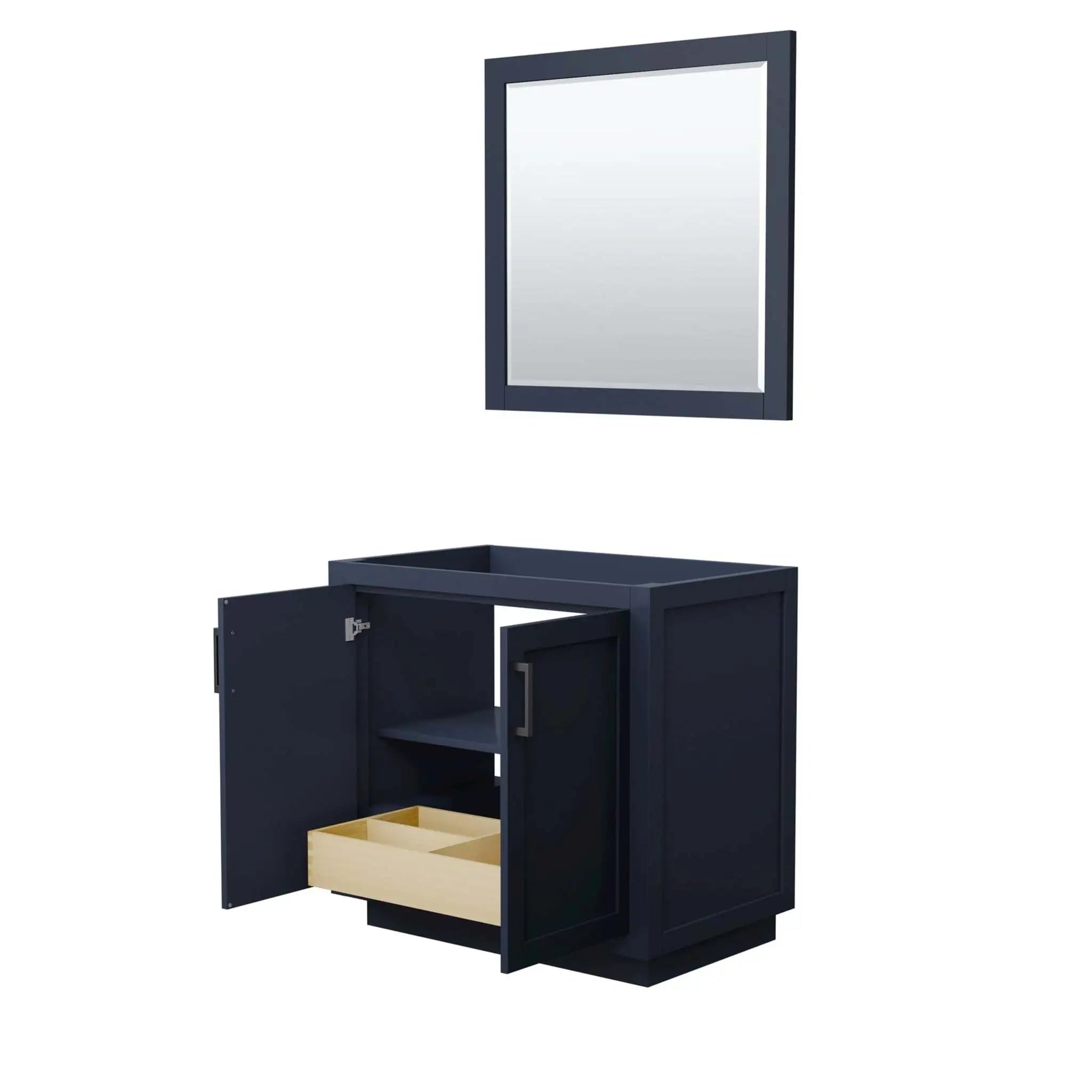 36" Miranda Single Bathroom Vanity in Dark Blue with Matte Black Trim & 34" Mirror by Wyndham