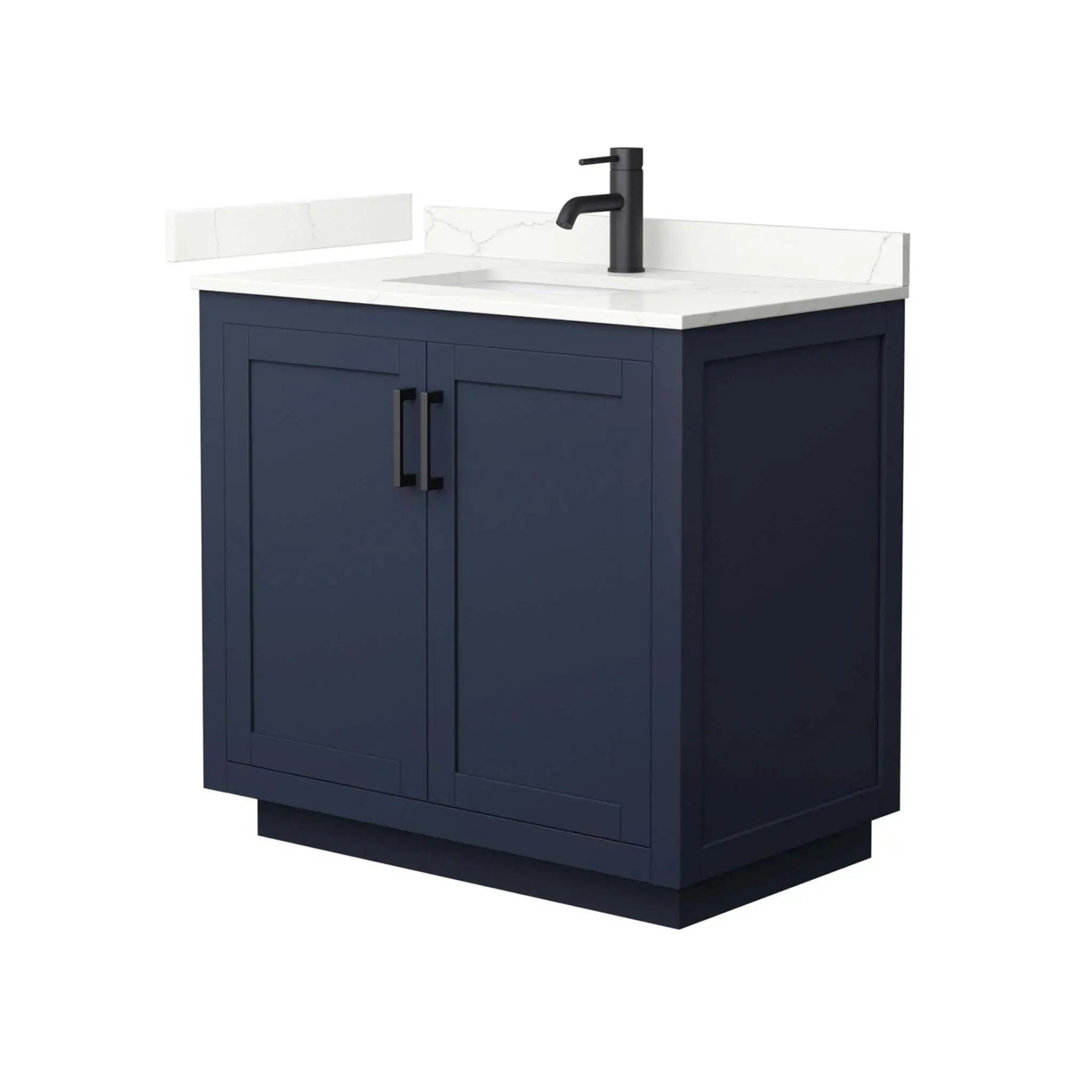 36" Miranda Single Bathroom Vanity in Dark Blue with Matte Black Trim by Wyndham