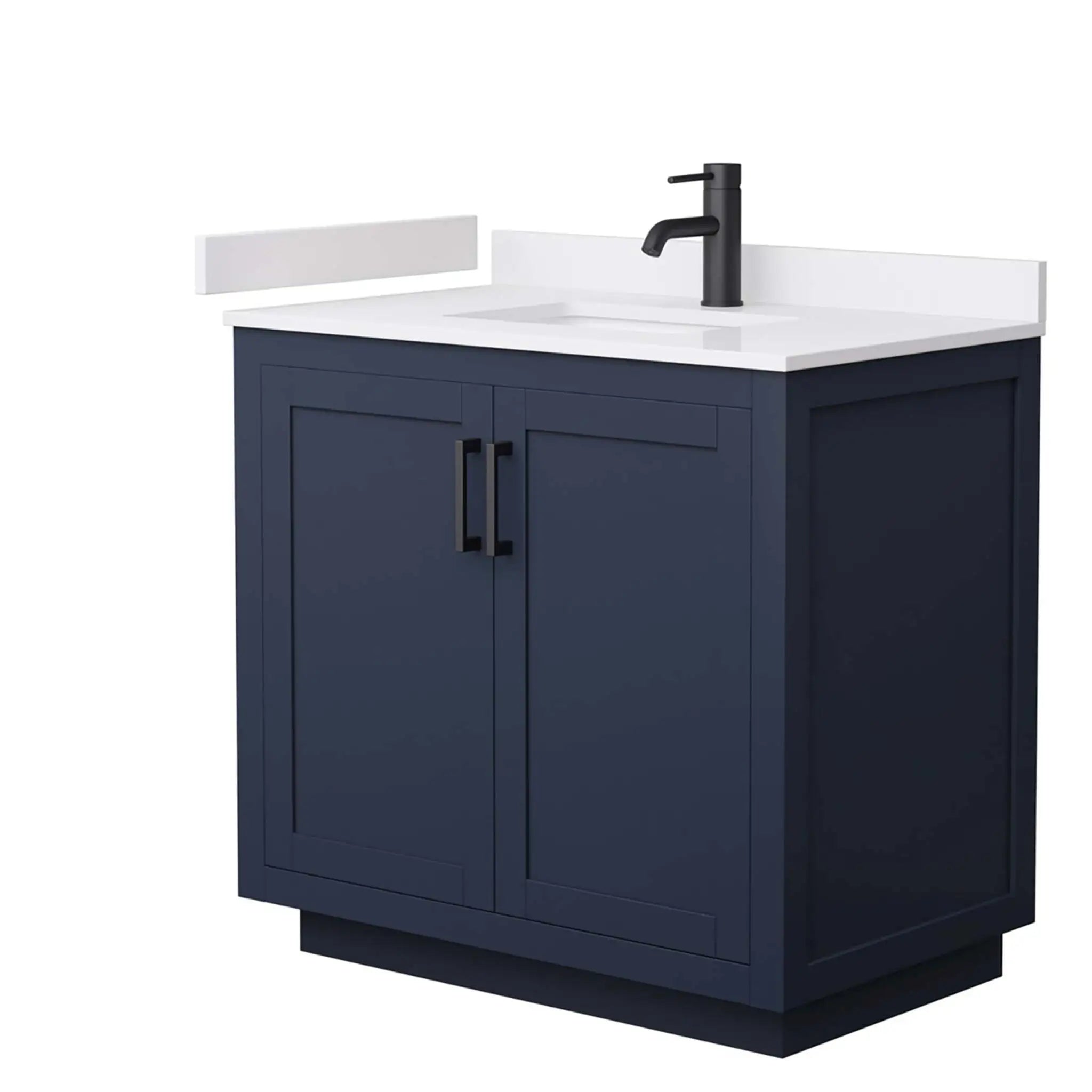36" Miranda Single Bathroom Vanity in Dark Blue with Matte Black Trim by Wyndham
