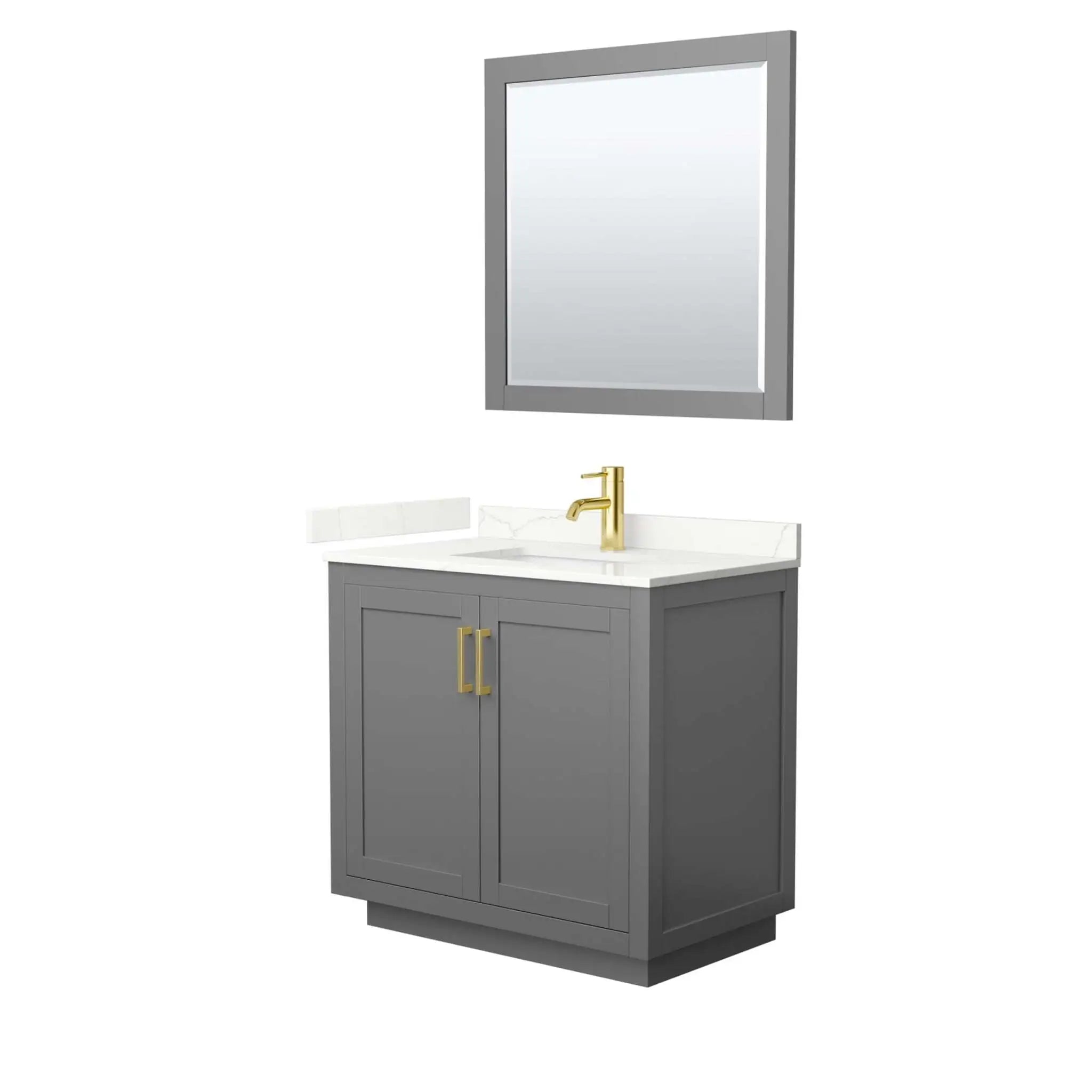 36" Miranda Single Bathroom Vanity in Dark Gray with Brushed Gold Trim & 34" Mirror by Wyndham